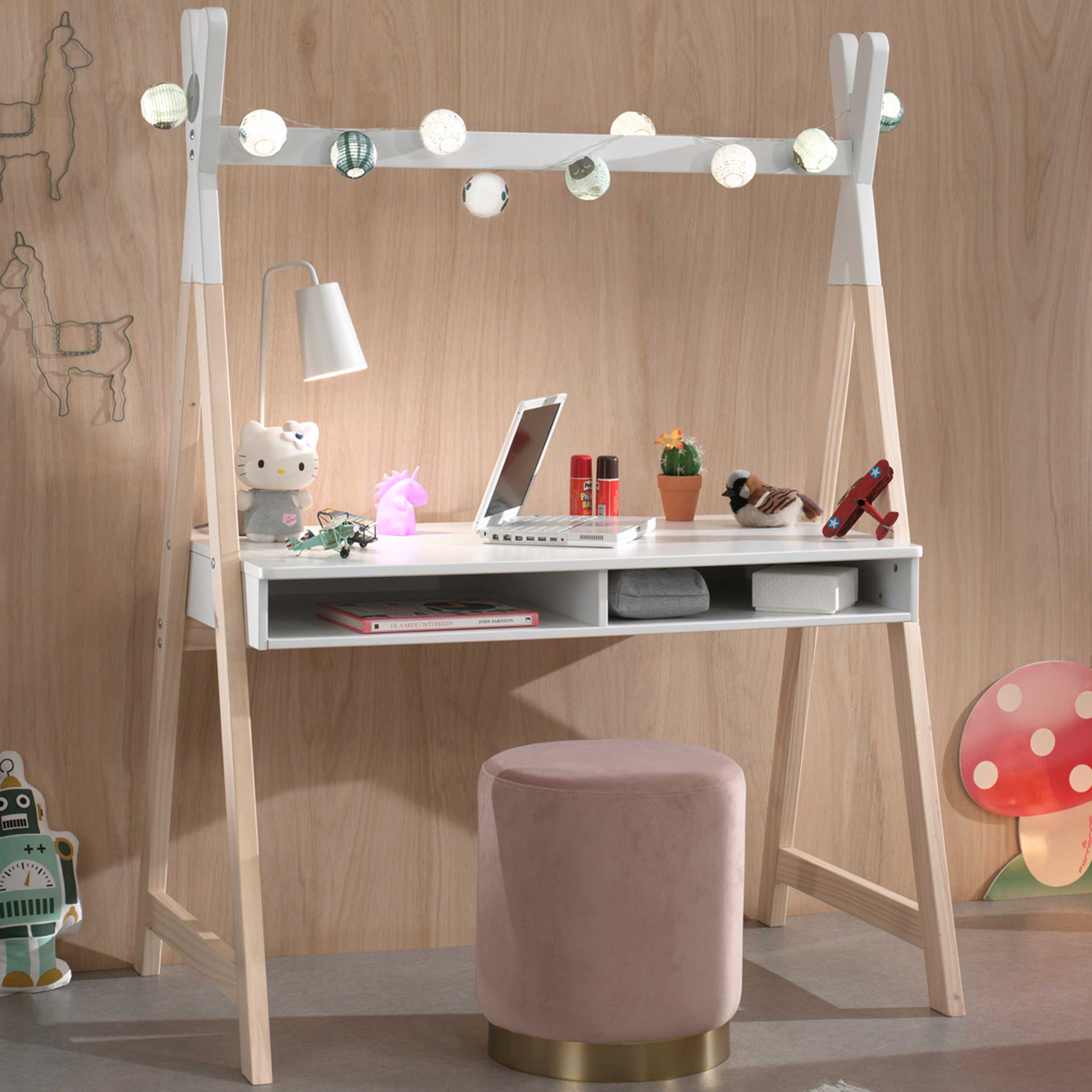 Bureau Kiddy Tipi 116x75 MDF - pin /blanc
