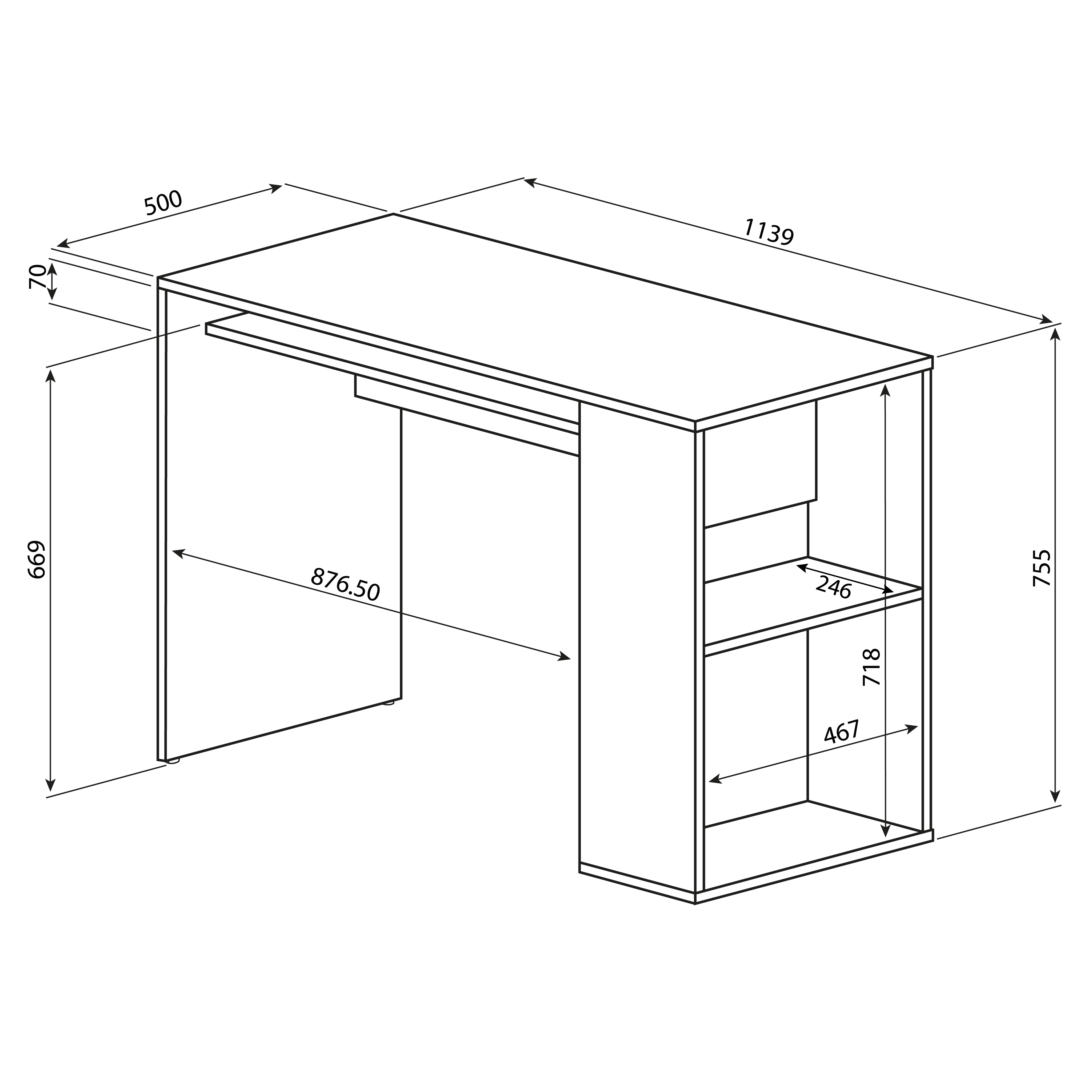 Bureau Meryl 114cm - chêne/noir - Image 2
