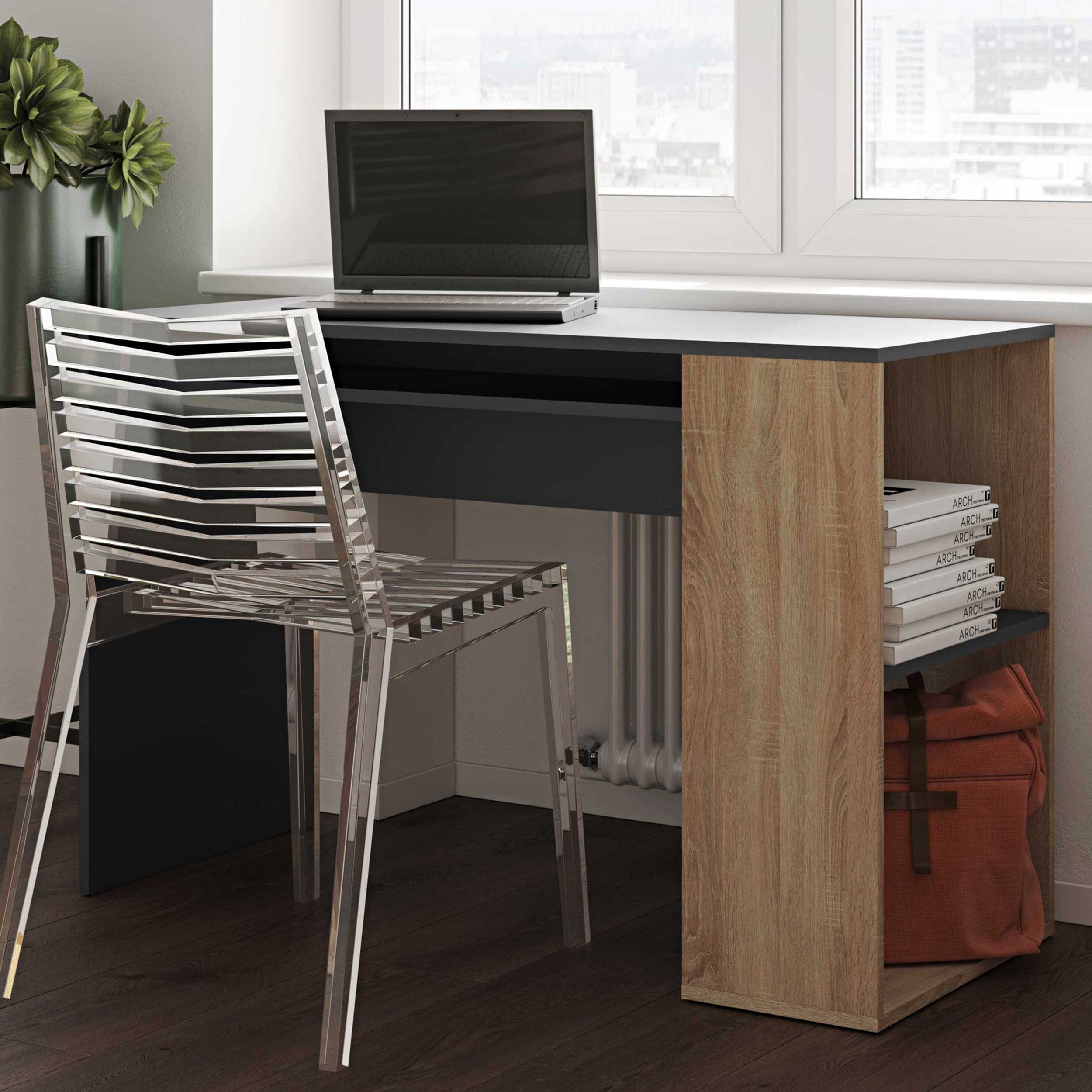 Bureau Meryl 114cm - chêne/noir