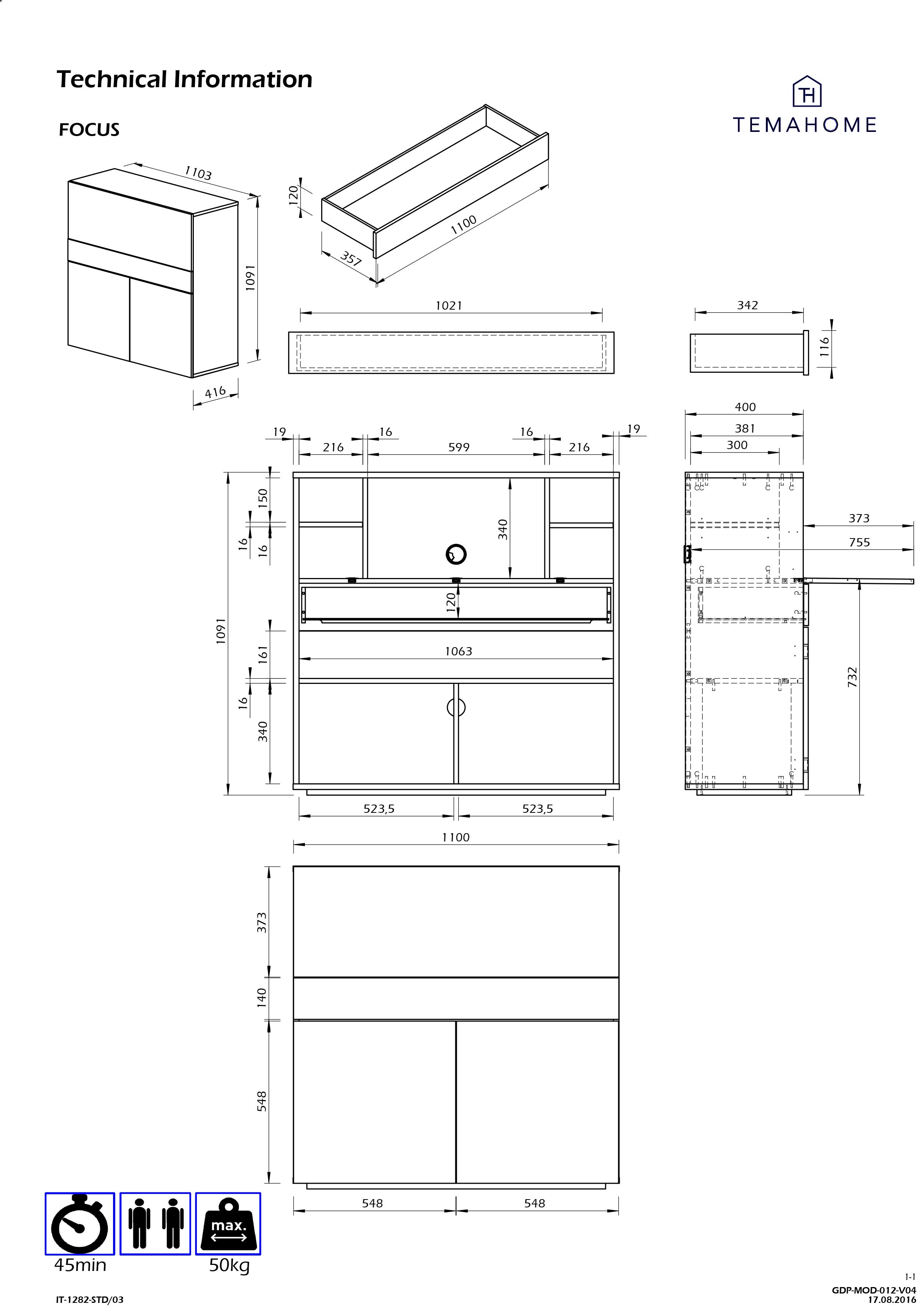 Bureau/meuble de rangement Fox 110cm - blanc/noyer - Image 2