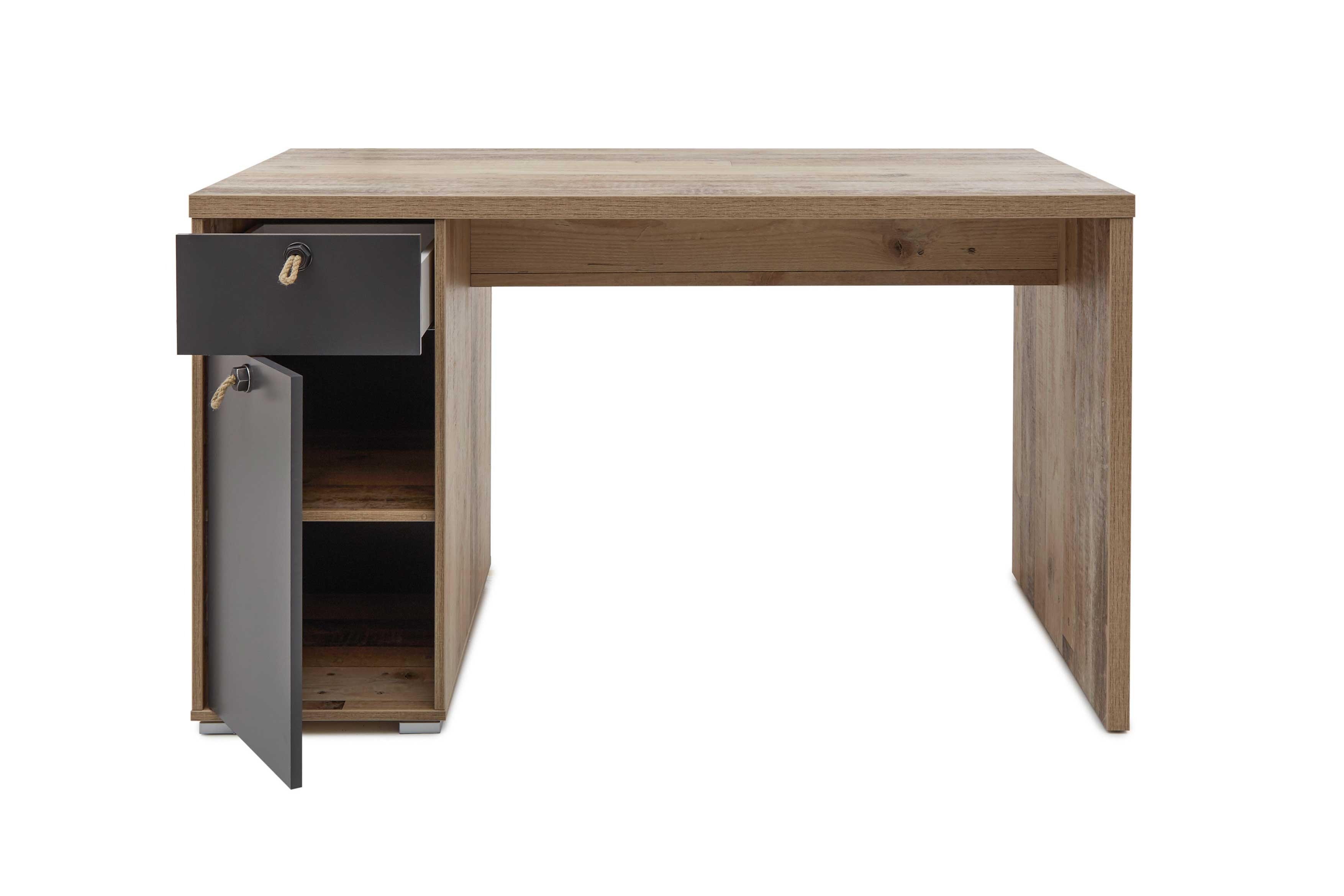 Bureau Moleskin 130cm avec 1 porte & 1 tiroir - anthracite/ancien style - Image 5