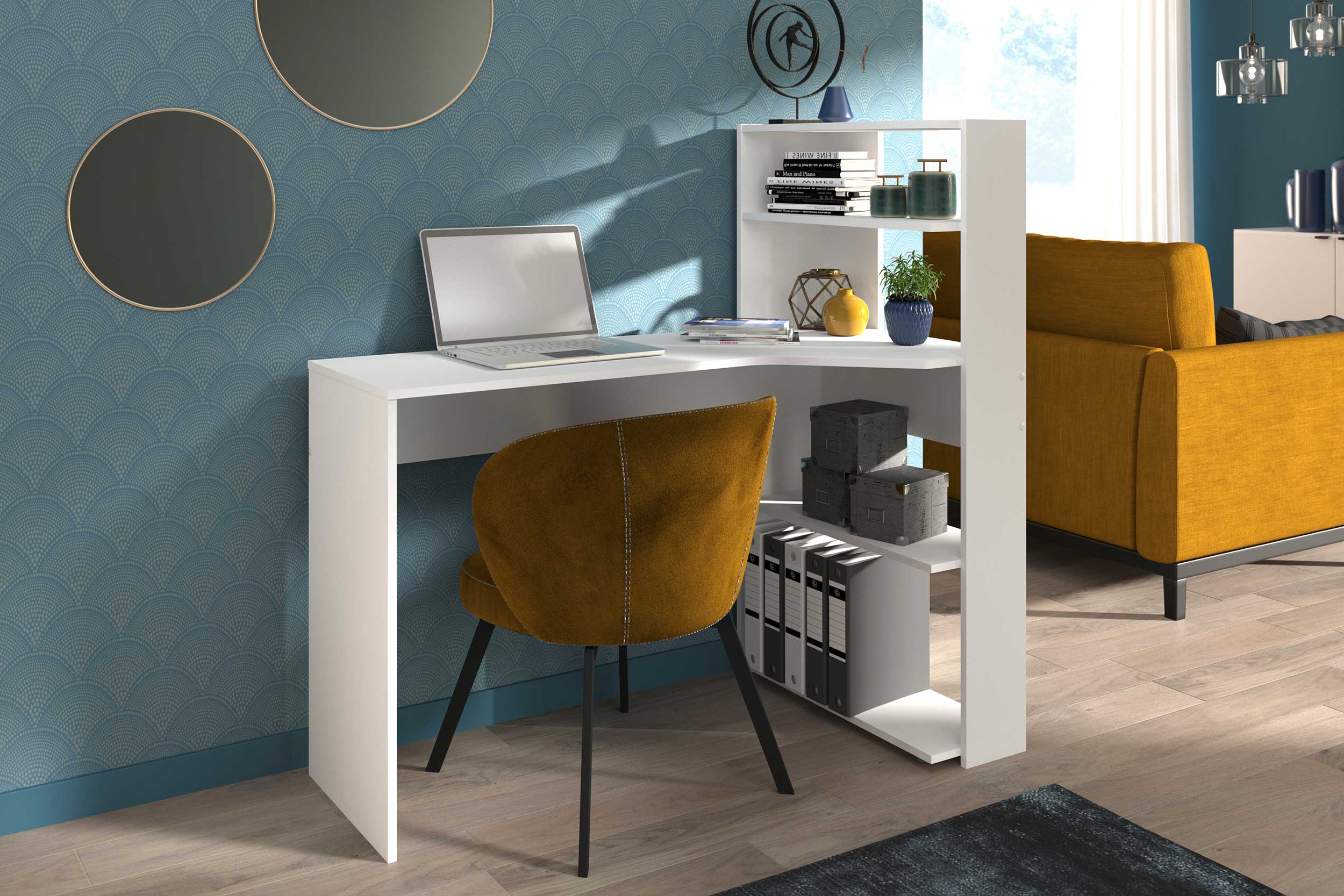 Bureau Monsieur 122cm avec bibliothèque - blanc - Image 4