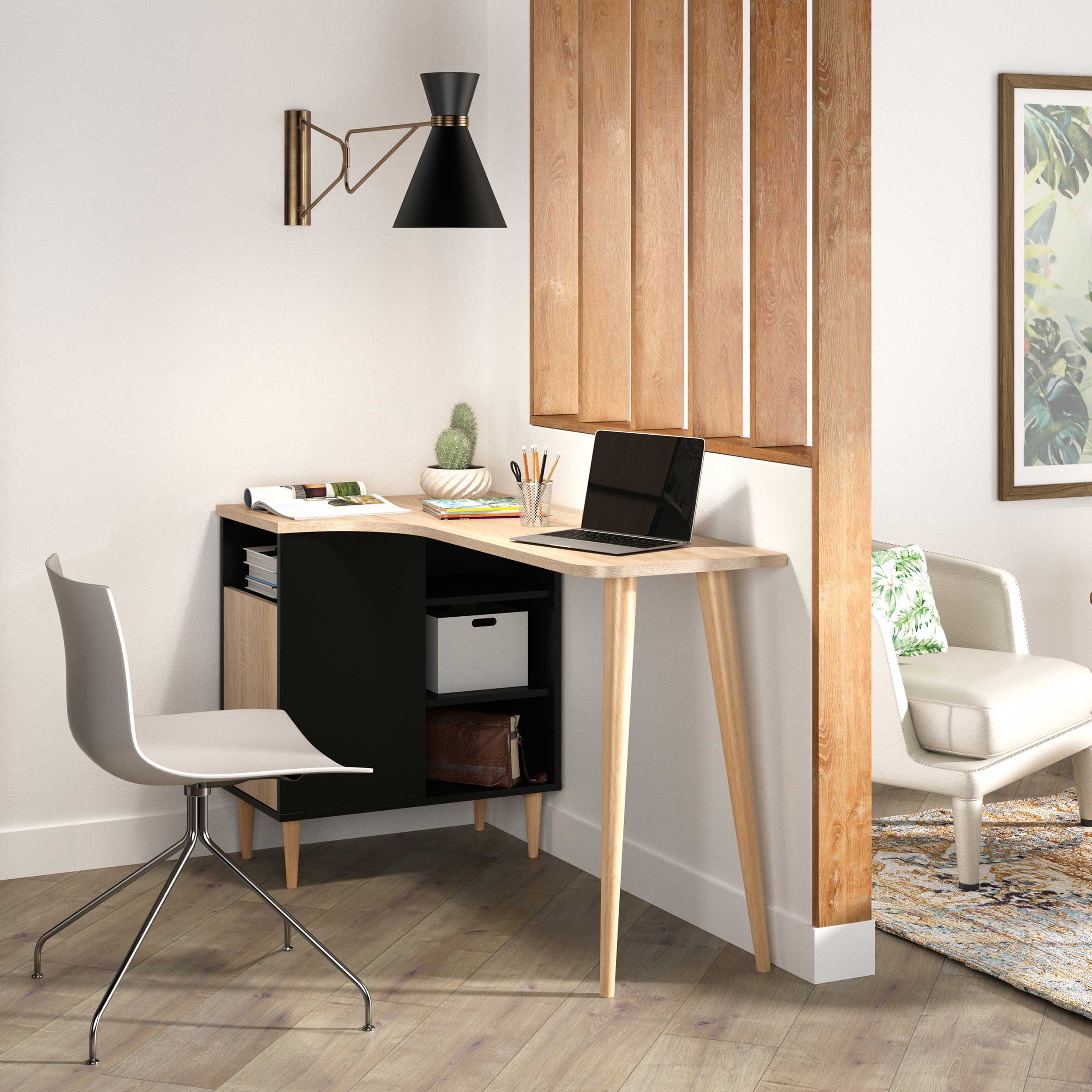 Bureau Nosk 120cm avec 1 porte - noir/chêne