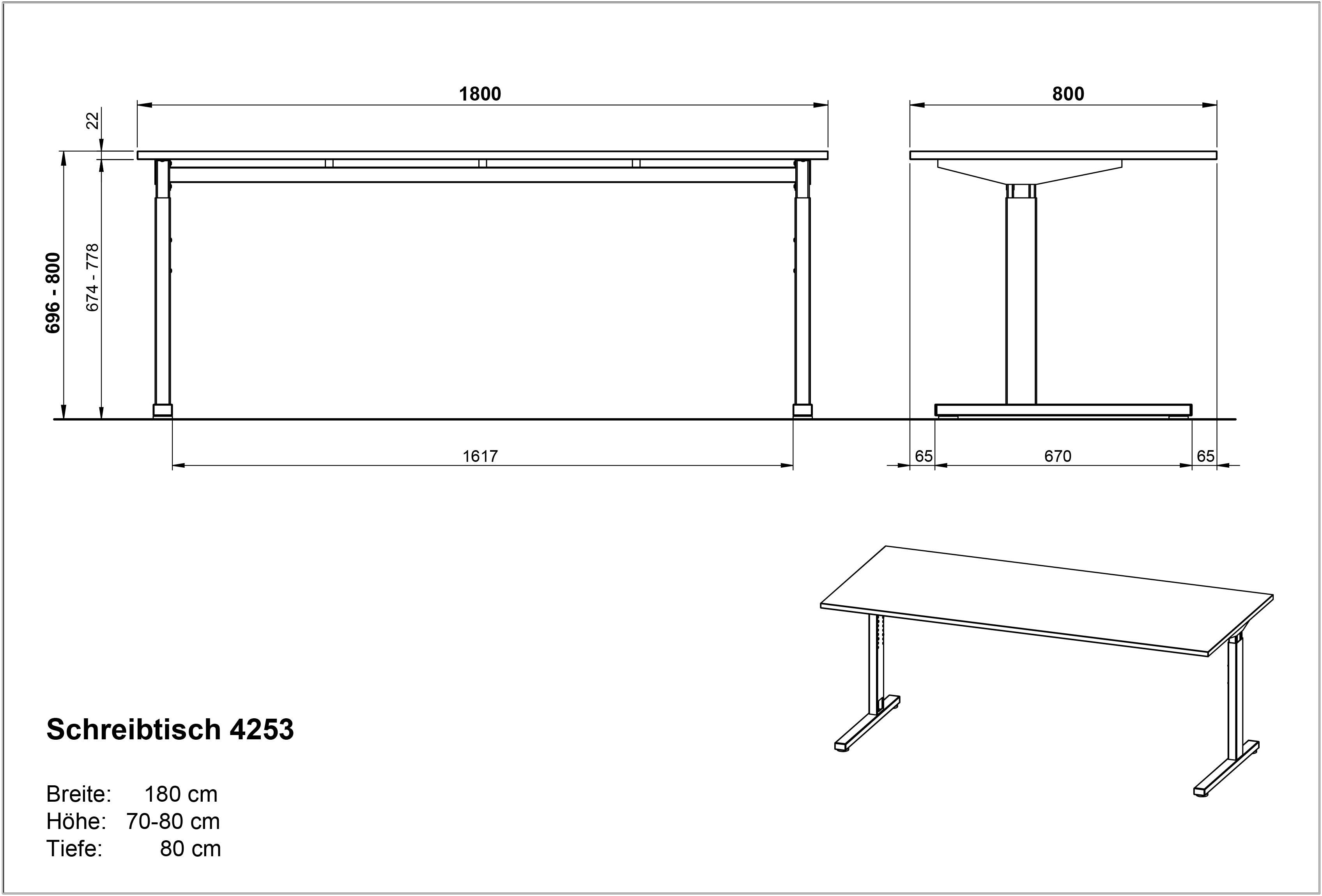 Bureau Presley 180cm réglable en hauteur - gris clair/argent - Image 5