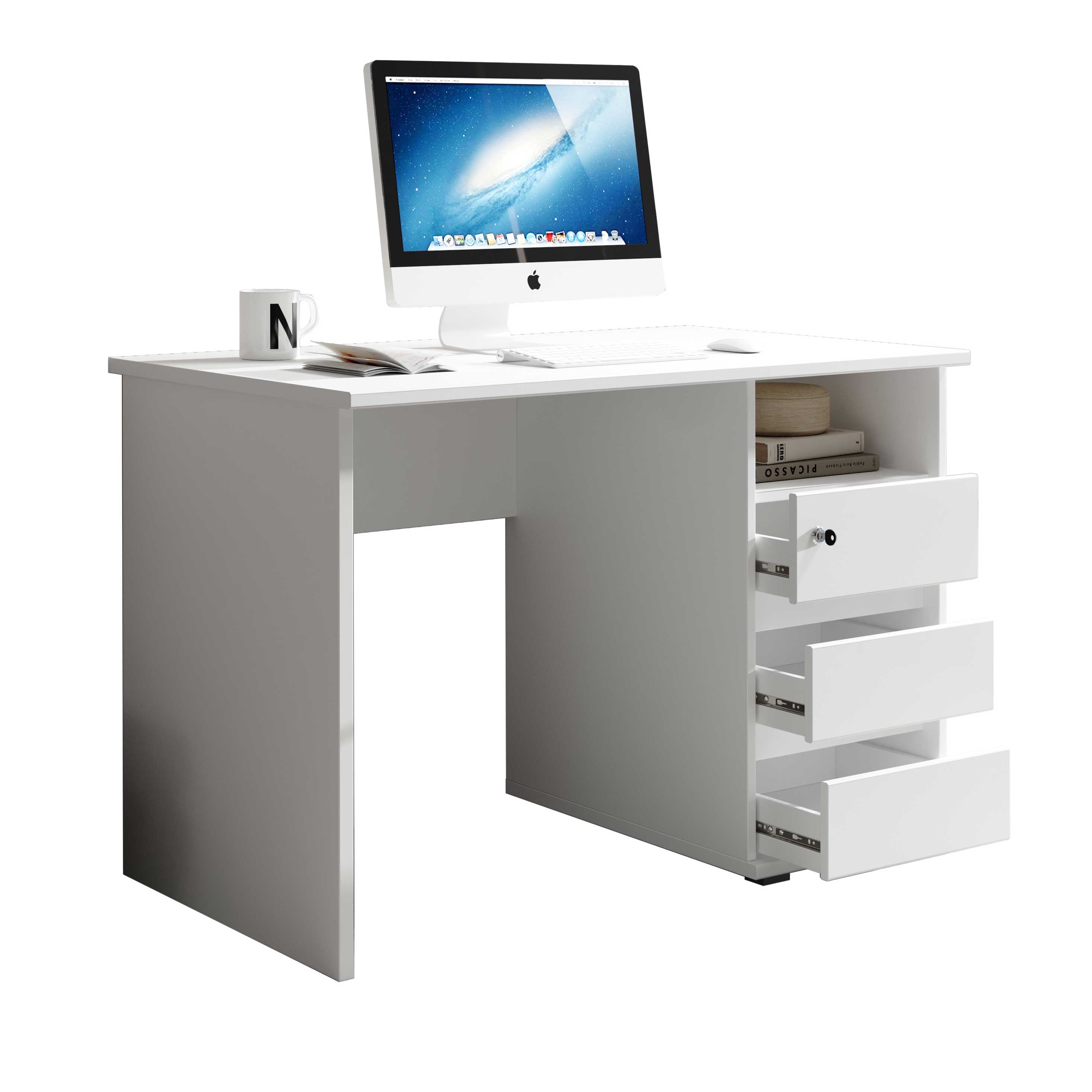 Bureau Primos 110cm avec 3 tiroirs - blanc - Image 3