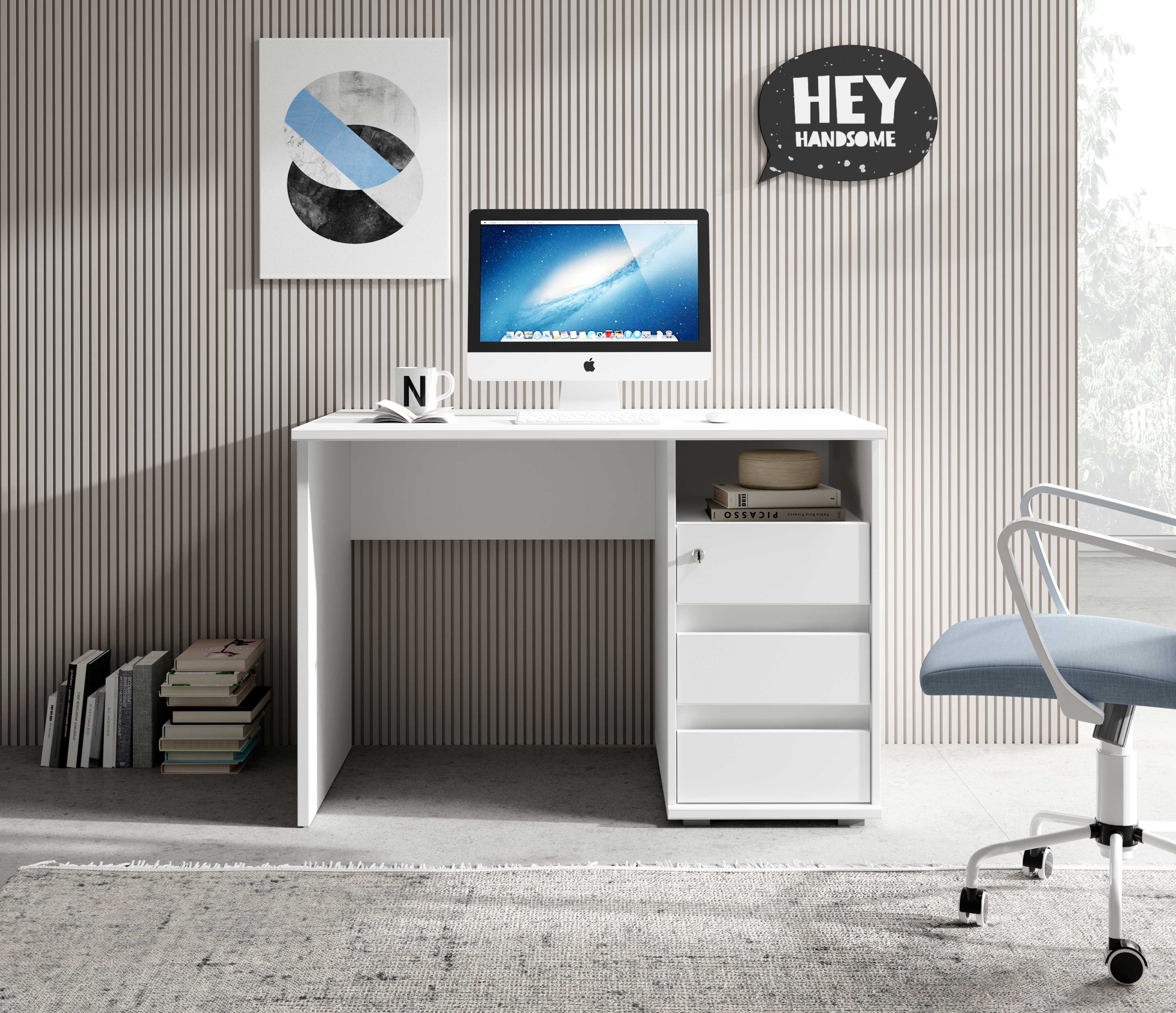 Bureau Primos 110cm avec 3 tiroirs - blanc - Image 5