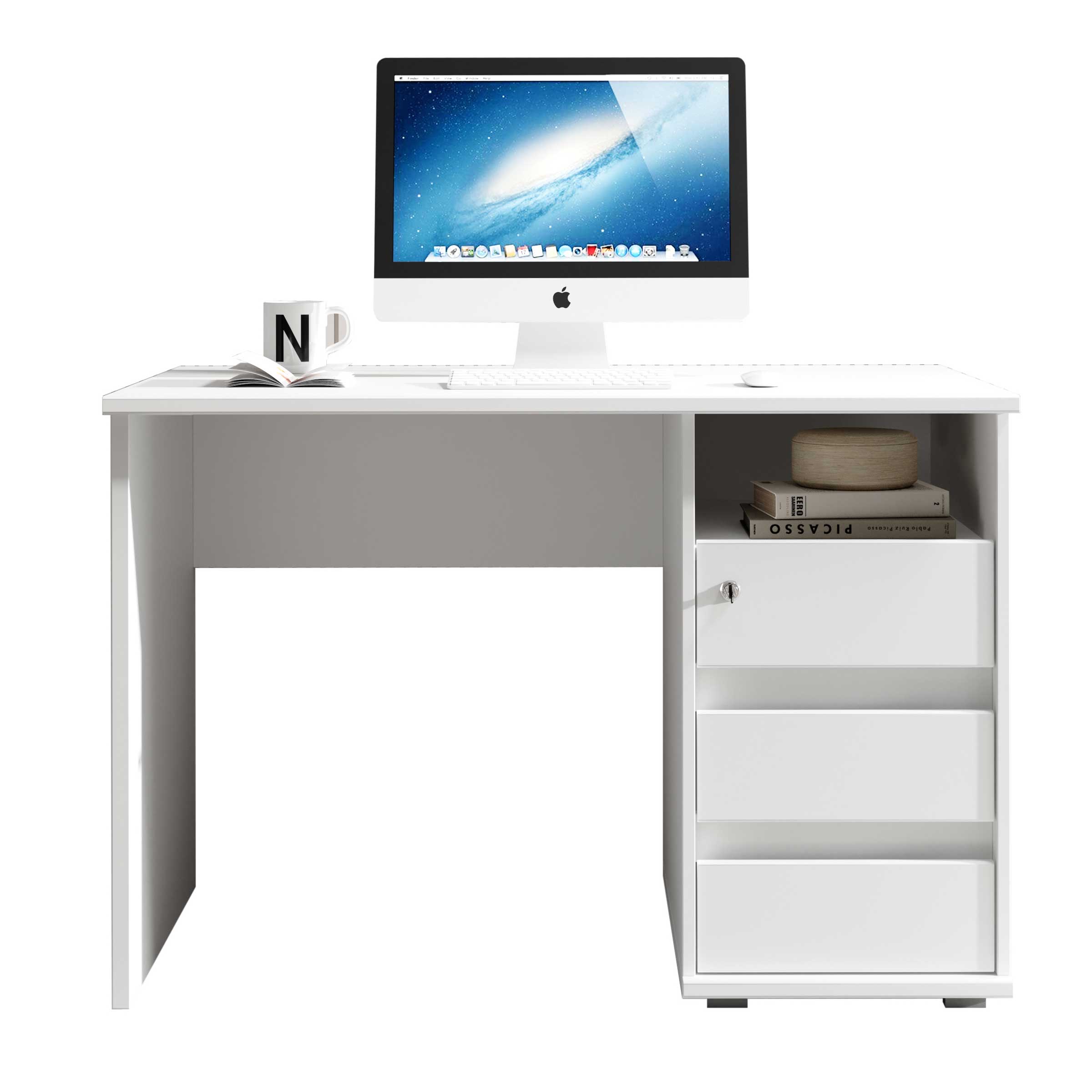 Bureau Primos 110cm avec 3 tiroirs - blanc - Image 6