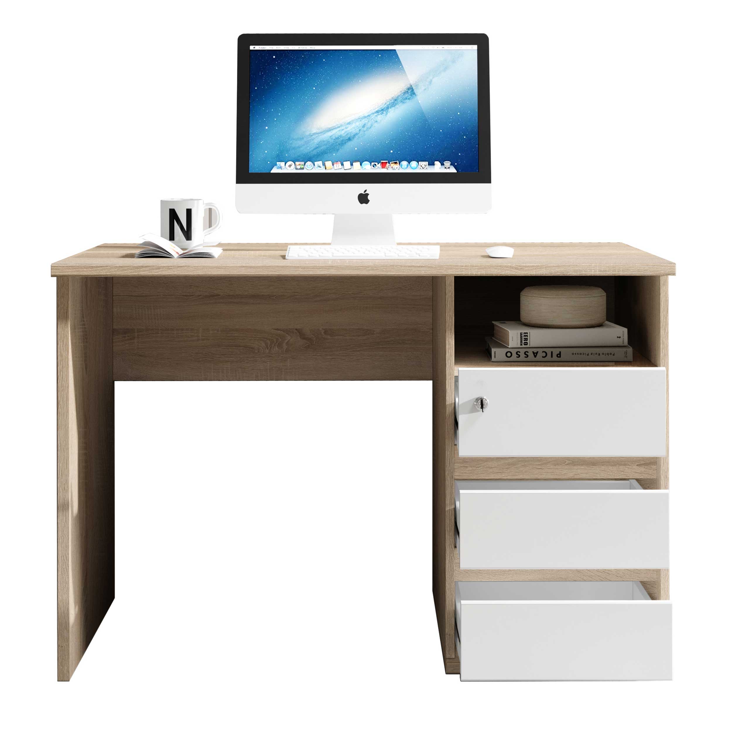 Bureau Primos 110cm avec 3 tiroirs - chêne - Image 2