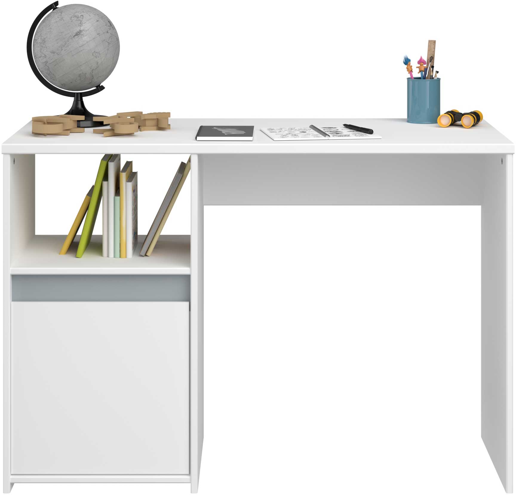 Bureau Rue 110cm avec armoire - blanc/gris ou blanc/rose - Image 11