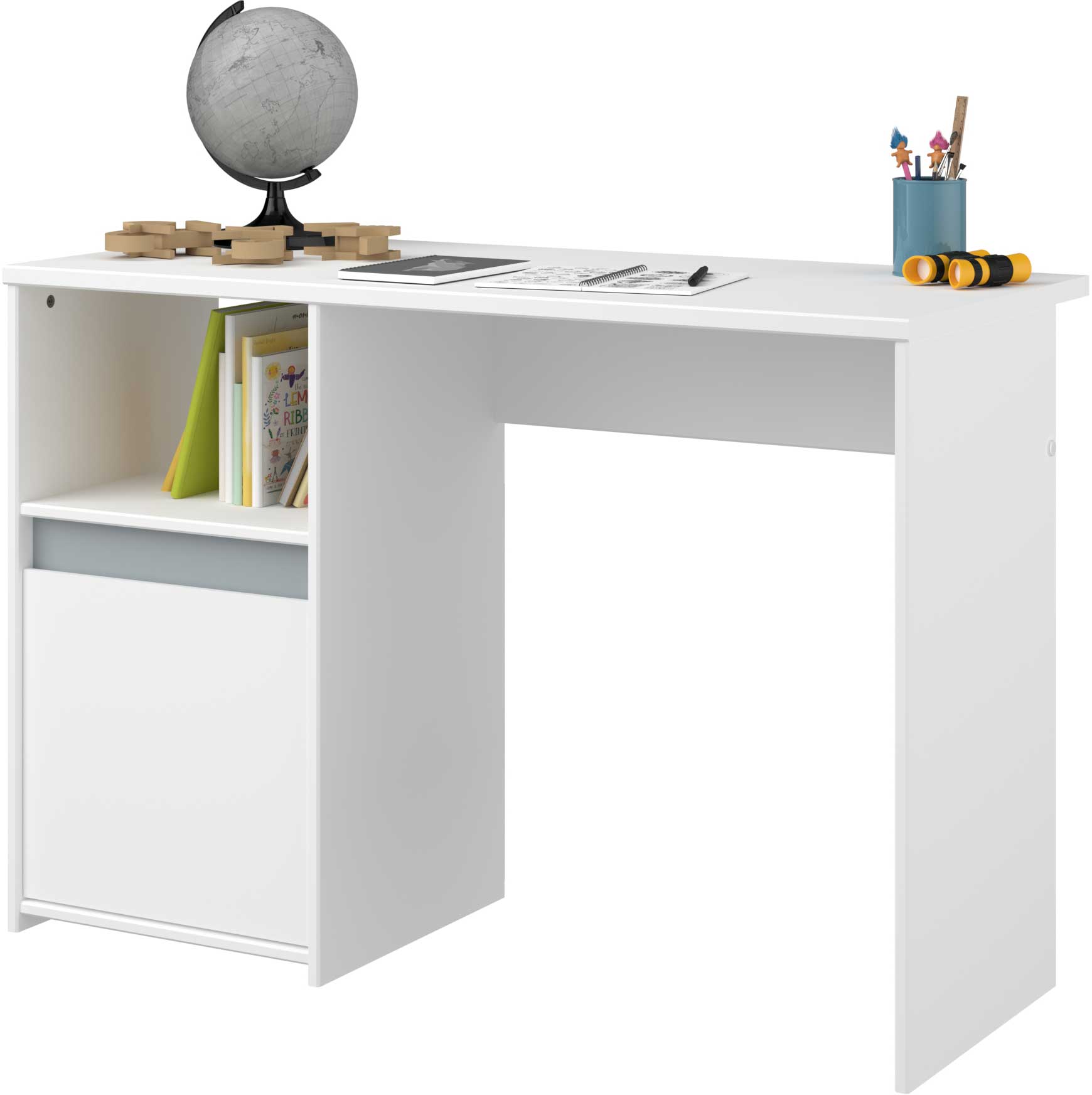 Bureau Rue 110cm avec armoire - blanc/gris ou blanc/rose - Image 8