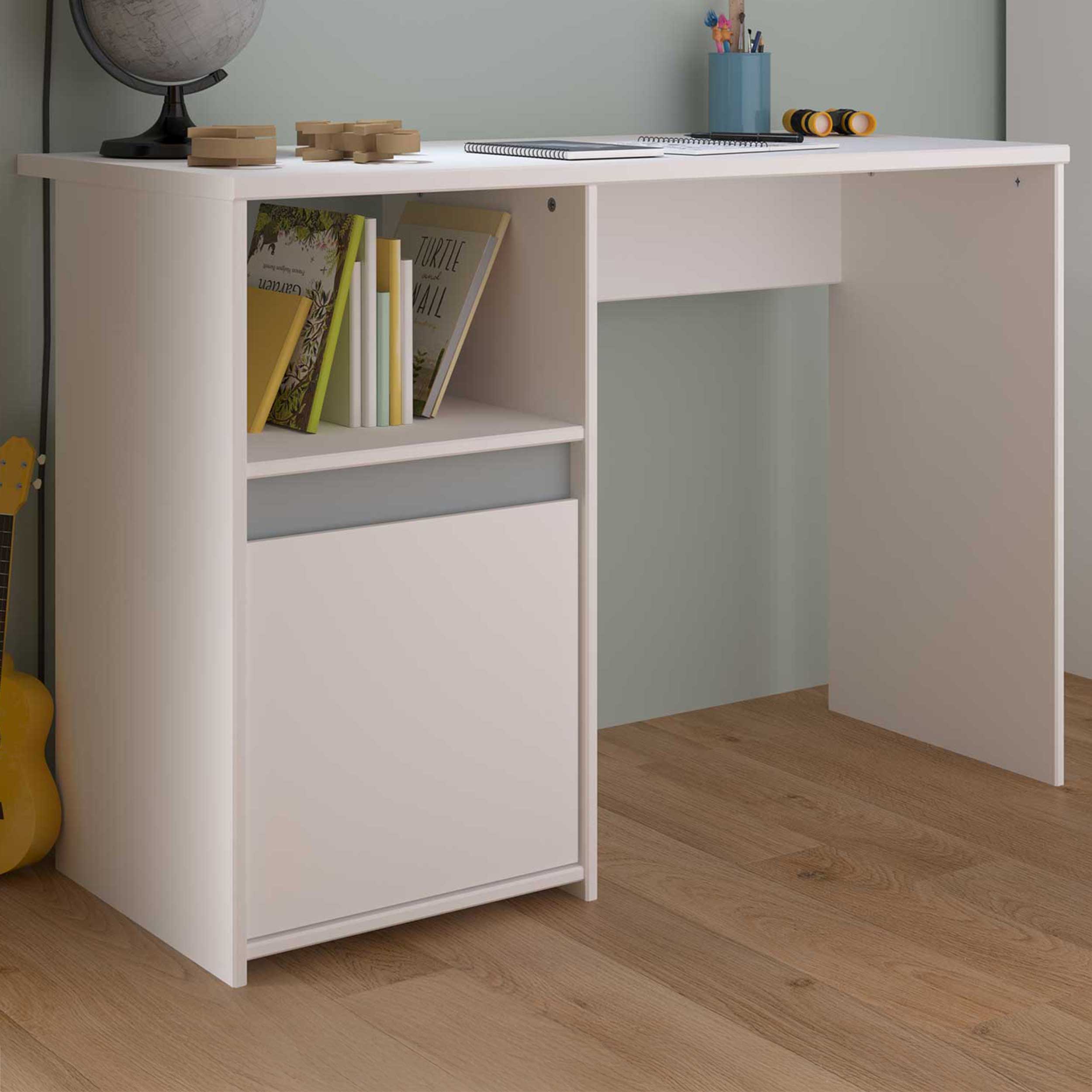 Bureau Rue 110cm avec armoire - blanc/gris ou blanc/rose