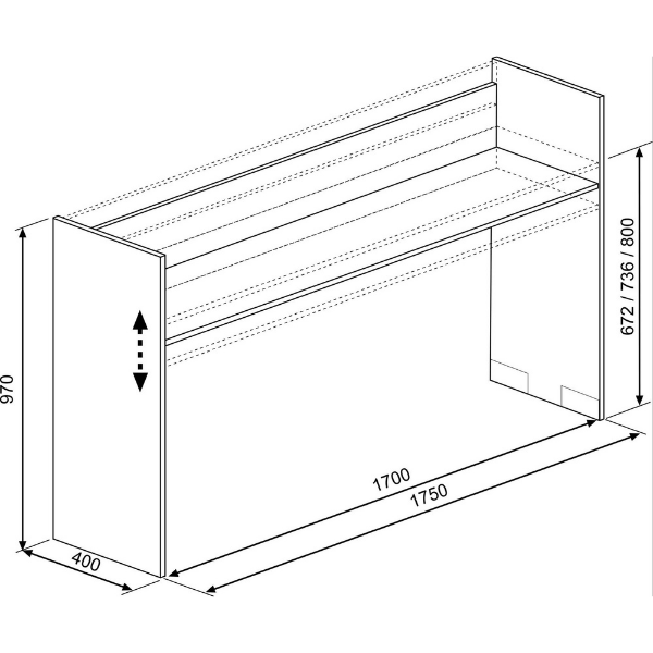Bureau sur roulettes Portia 175x40x97 - chêne/anthracite - Image 2