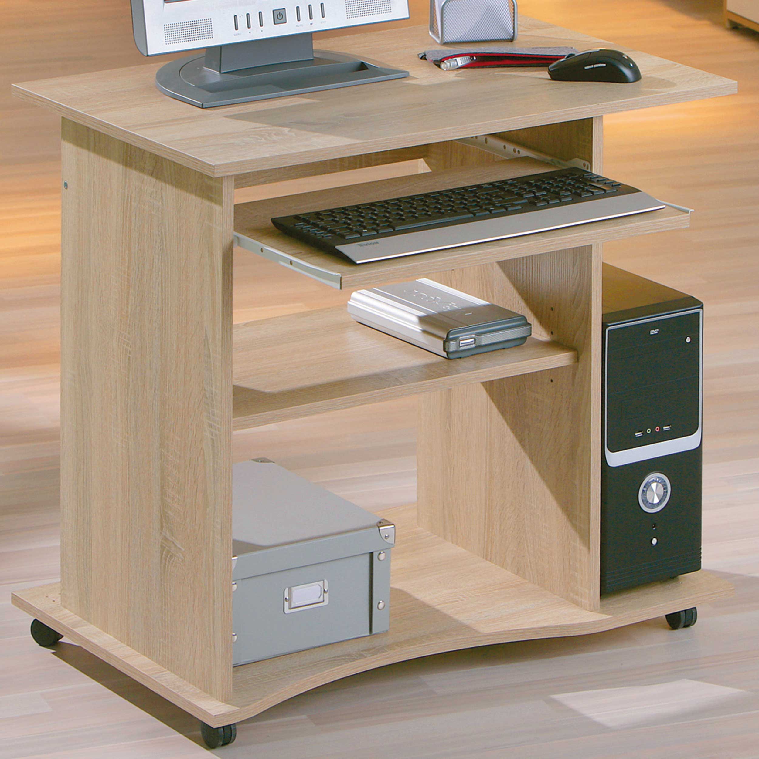 Bureau sur roulettes pour ordinateur Adda - chêne