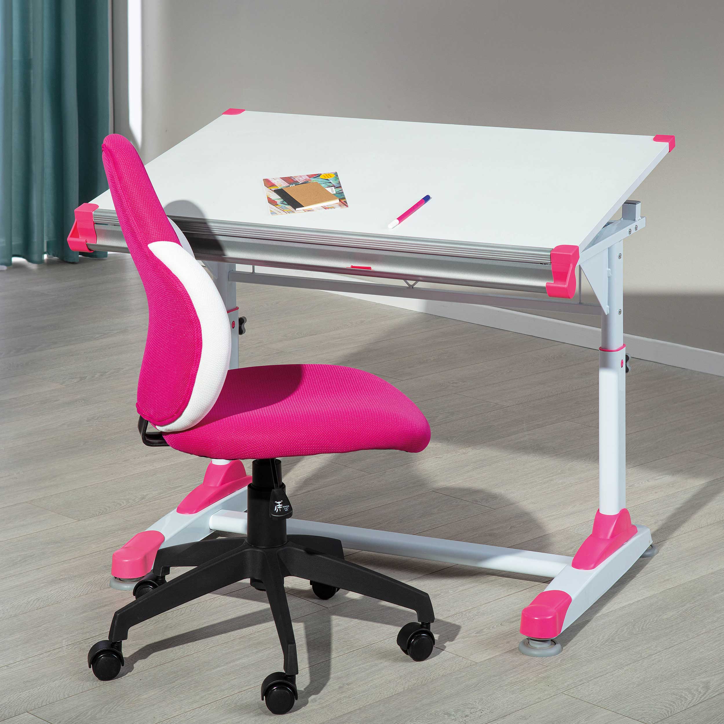 Bureau Tamara avec plateau inclinable - vert/rose