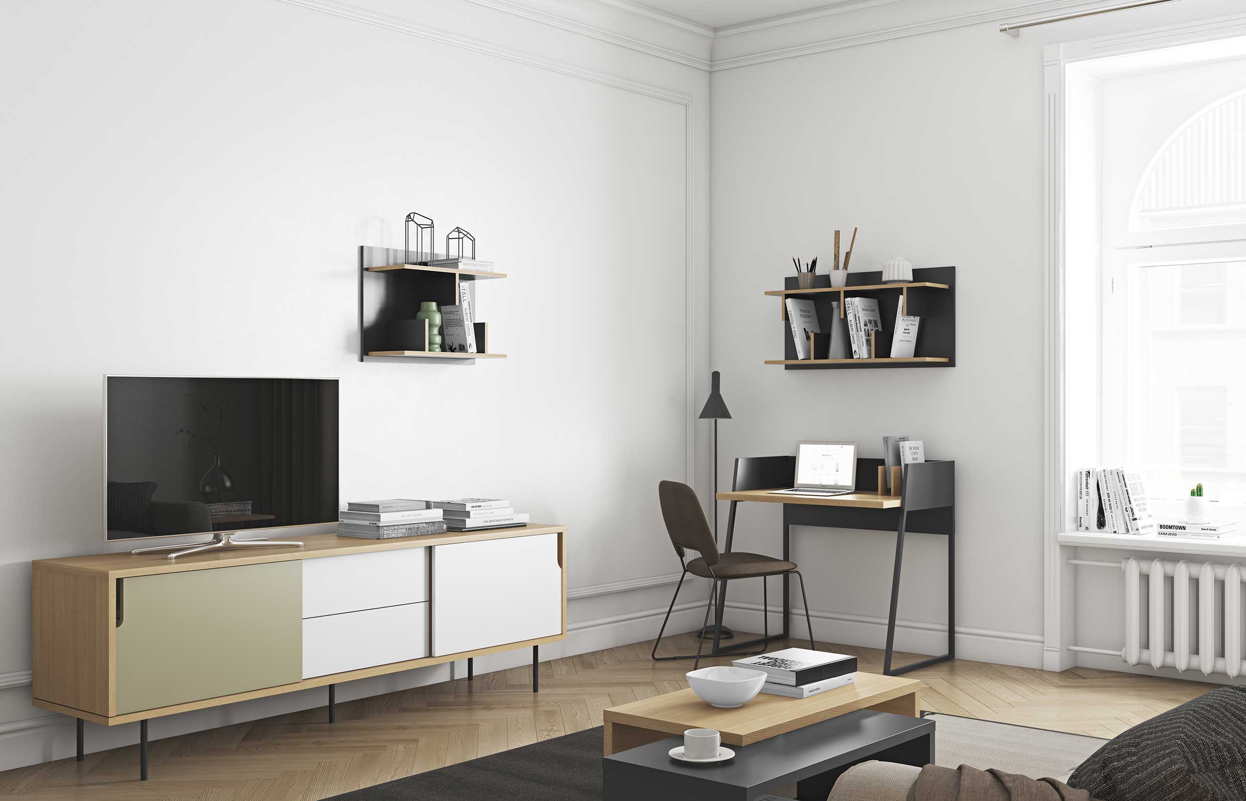 Bureau Volta 90cm - noir/chêne - Image 9