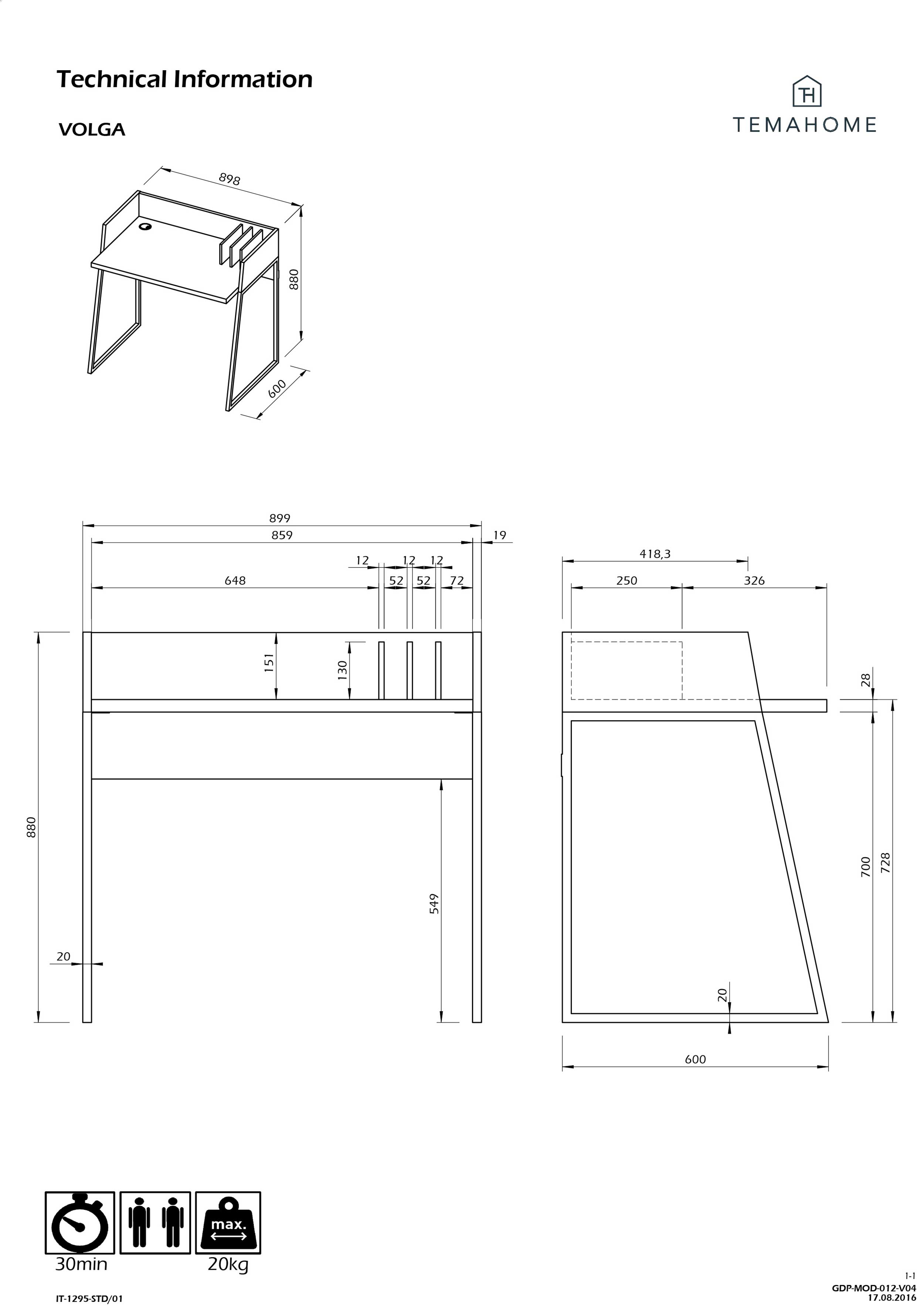 Bureau Volta 90cm - noir/noyer - Image 2