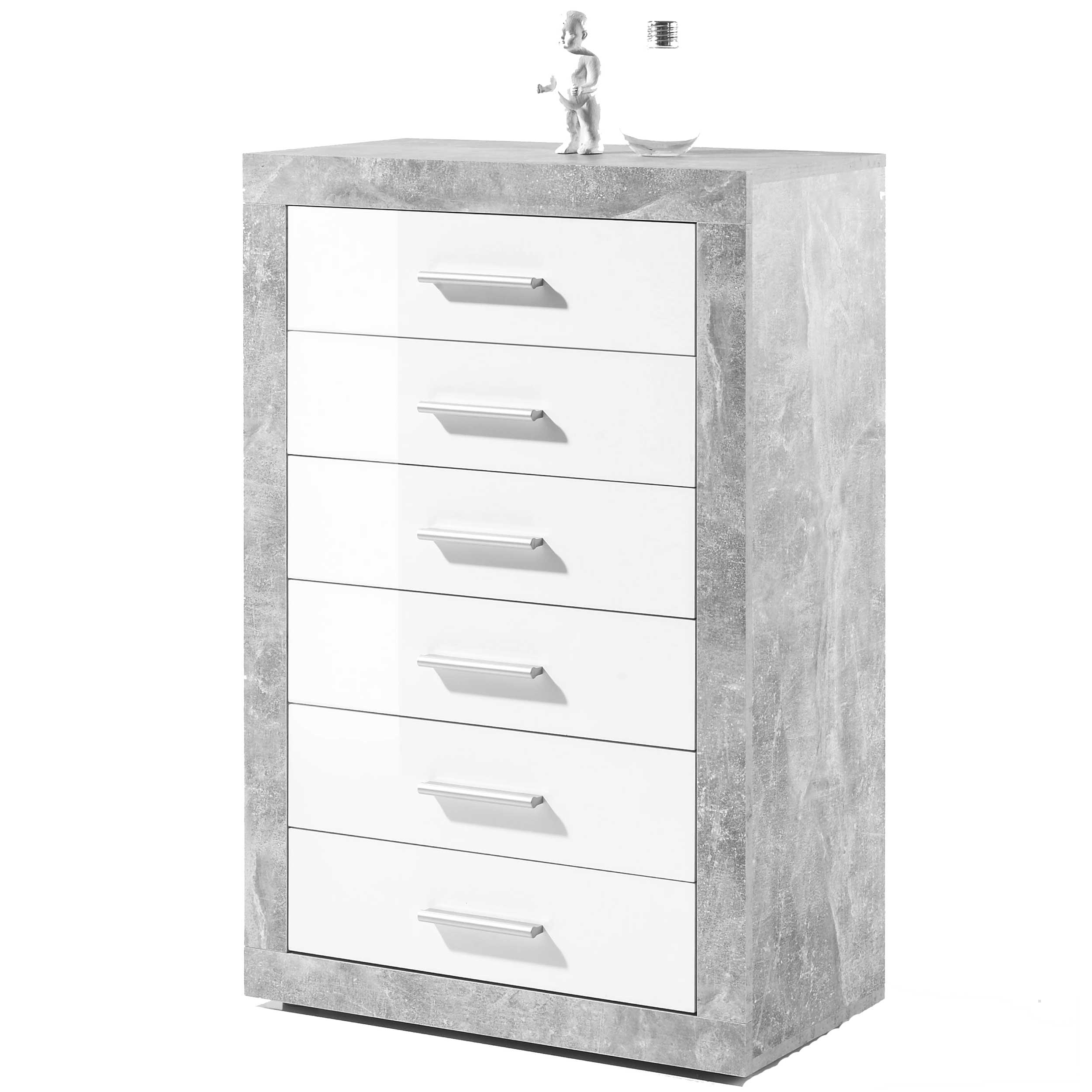 Caisson à tiroirs 66cm avec 6 tiroirs - béton/blanc - Image 3