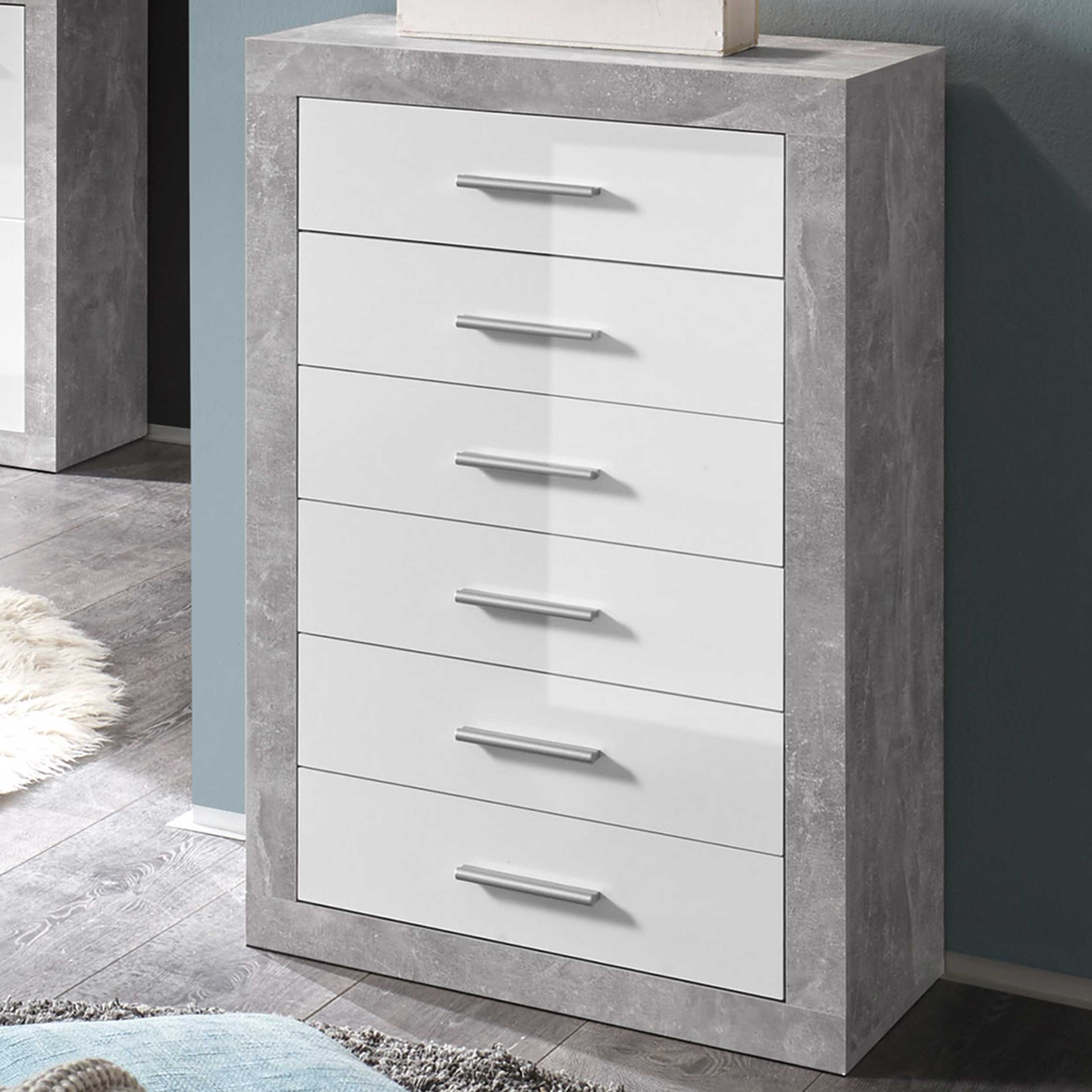 Caisson à tiroirs 66cm avec 6 tiroirs - béton/blanc - Image 1