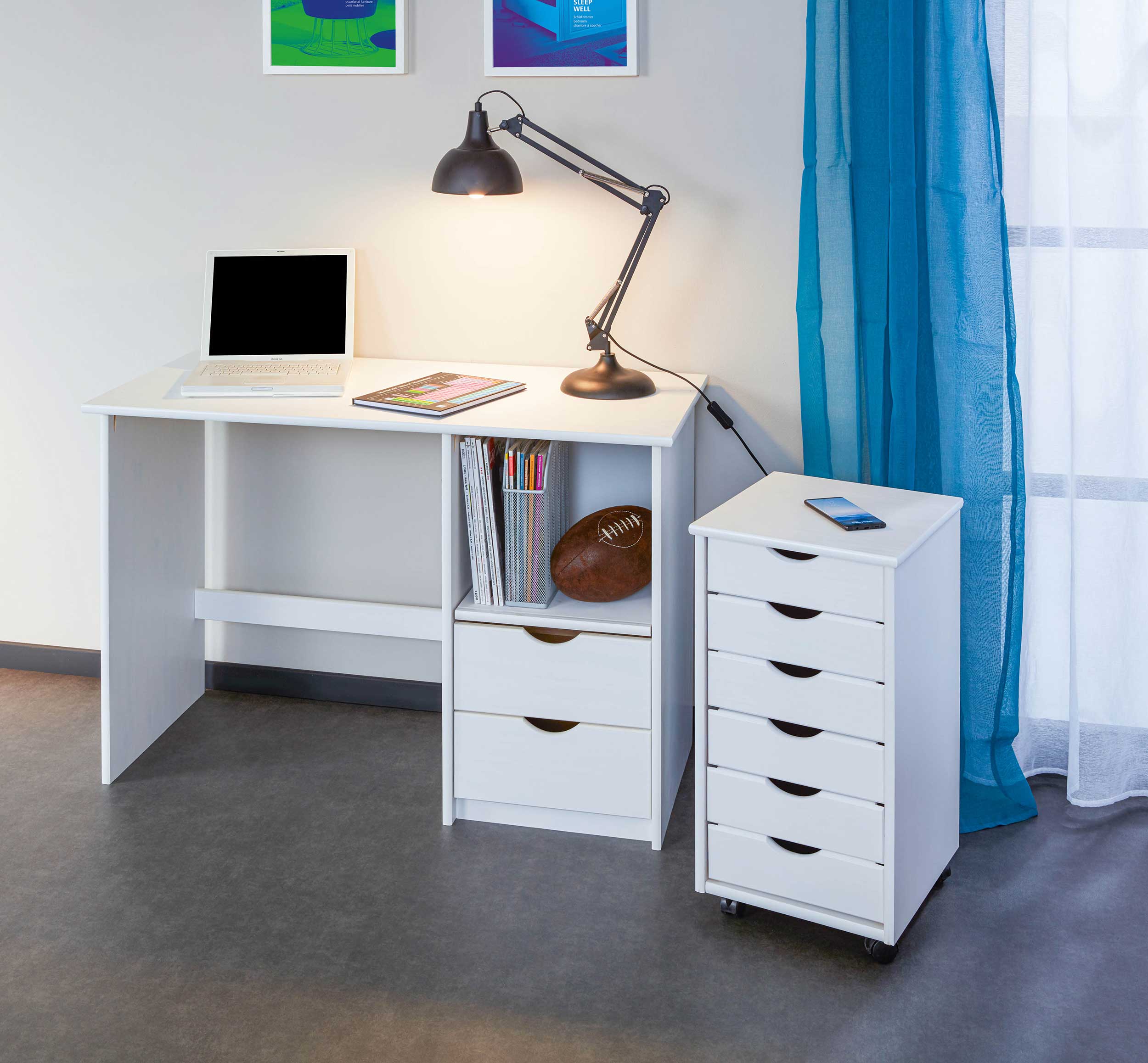 Caisson à tiroirs Lena bois avec roulettes - blanc - Image 5