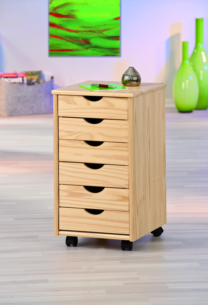 Caisson à tiroirs Lena bois avec roulettes - pin - Image 6