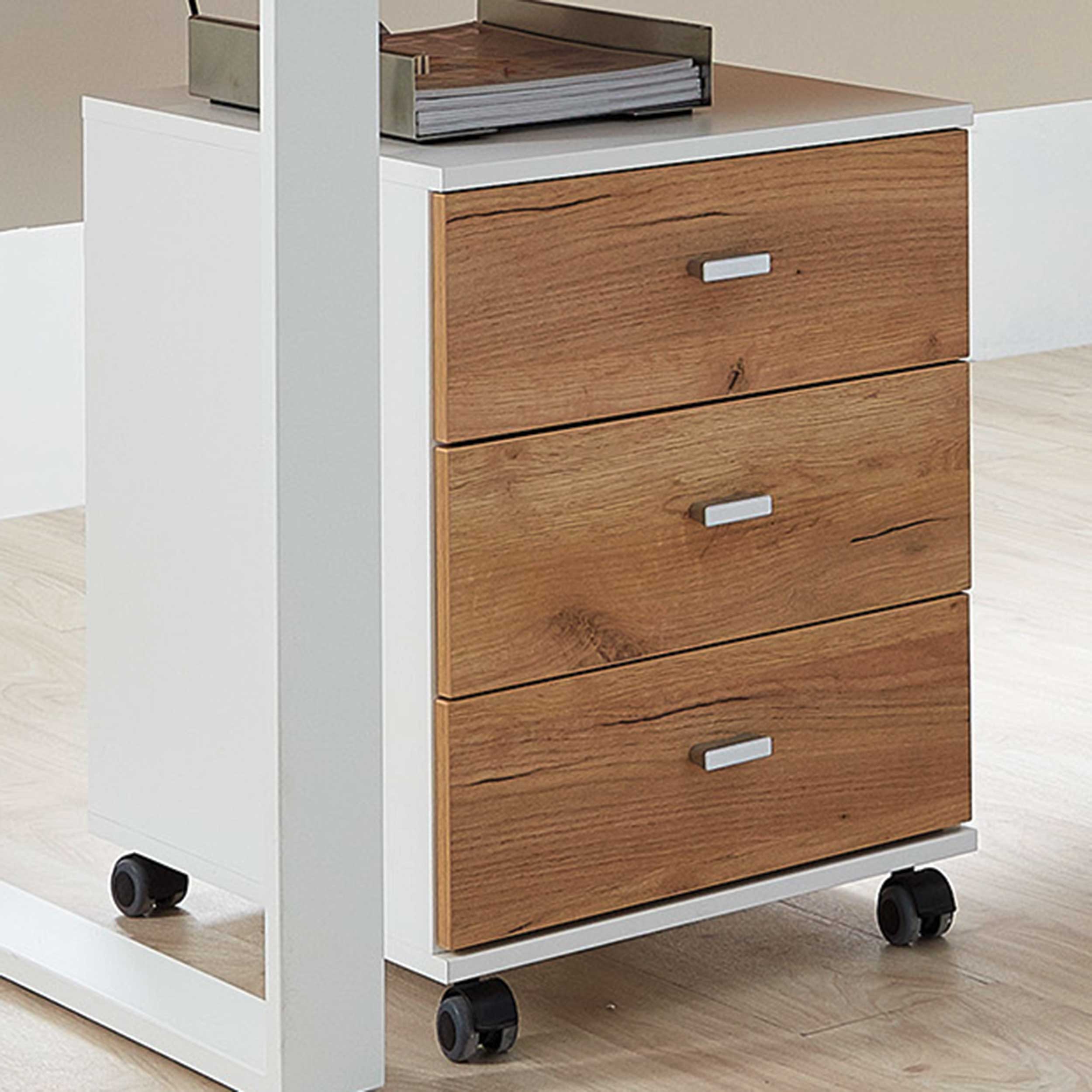 Caisson à tiroirs Lloris 3 tiroirs - blanc/chêne - Image 1