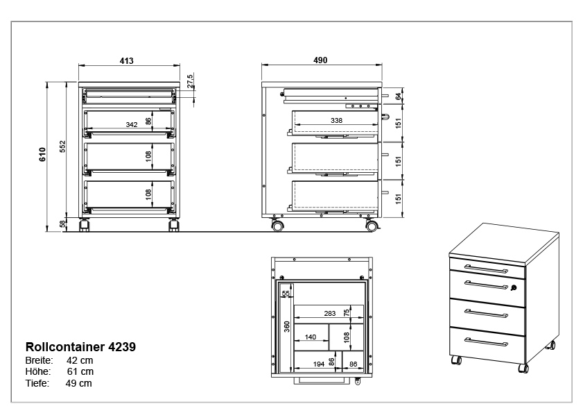 Caisson à tiroirs Osmond 4 tiroirs - chêne/graphite - Image 7