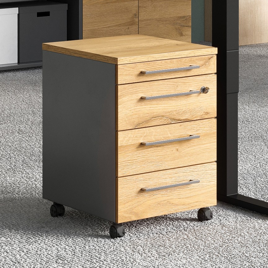 Caisson à tiroirs Osmond 4 tiroirs - chêne/graphite