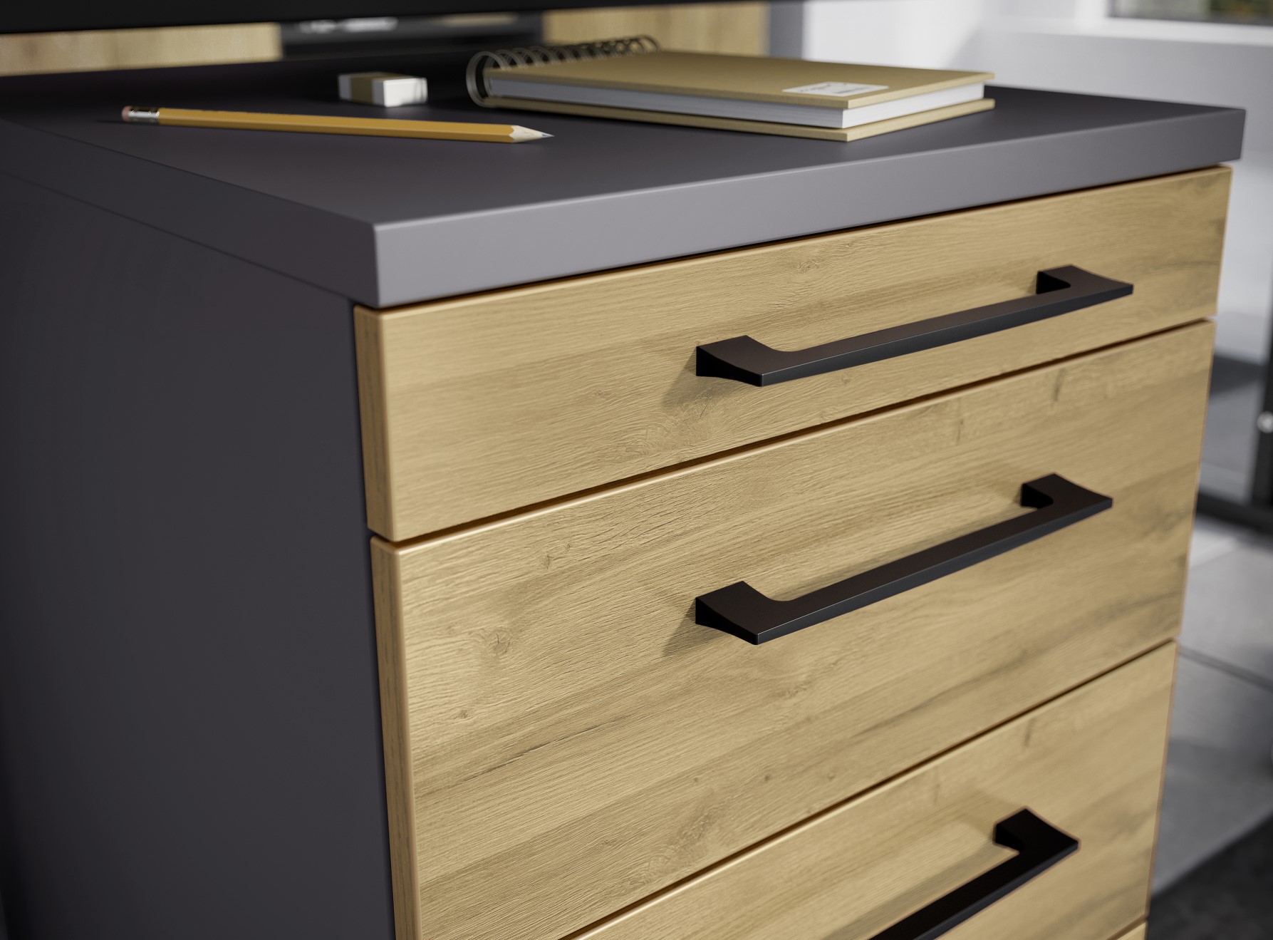 Caisson à tiroirs Presley - chêne/graphite - Image 2