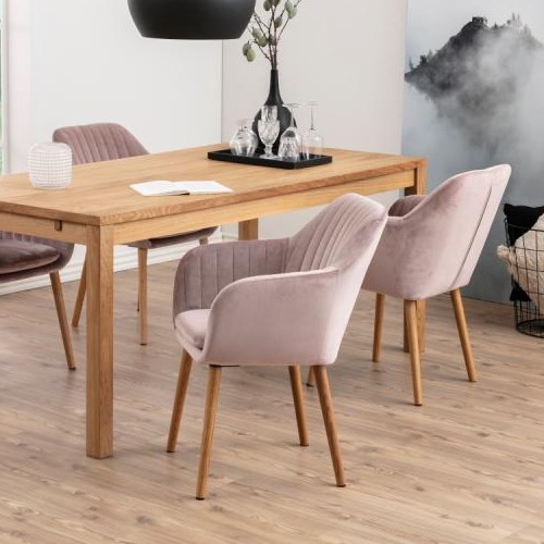 Chaise avec accoudoirs Hermeline - rose clair/chêne