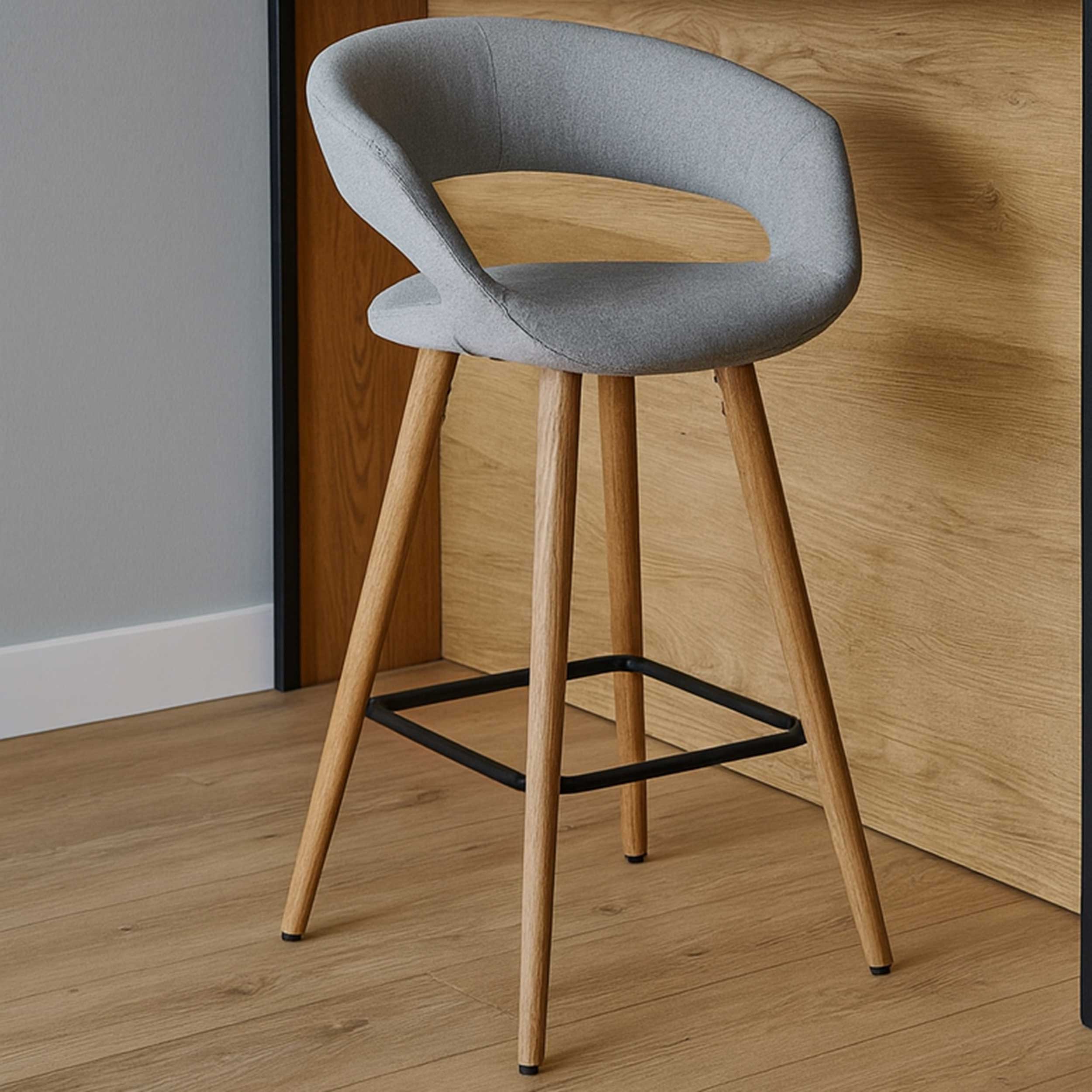 Chaise de bar Dusty - gris clair/chêne massif - Image 1