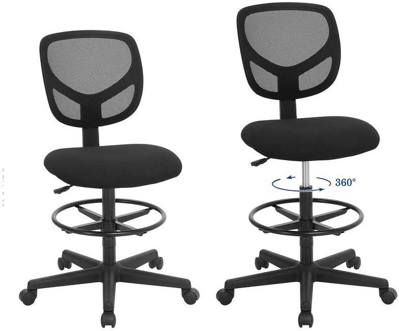 Chaise de bureau haute avec repose-pieds circulaire Ines - noir - Image 3