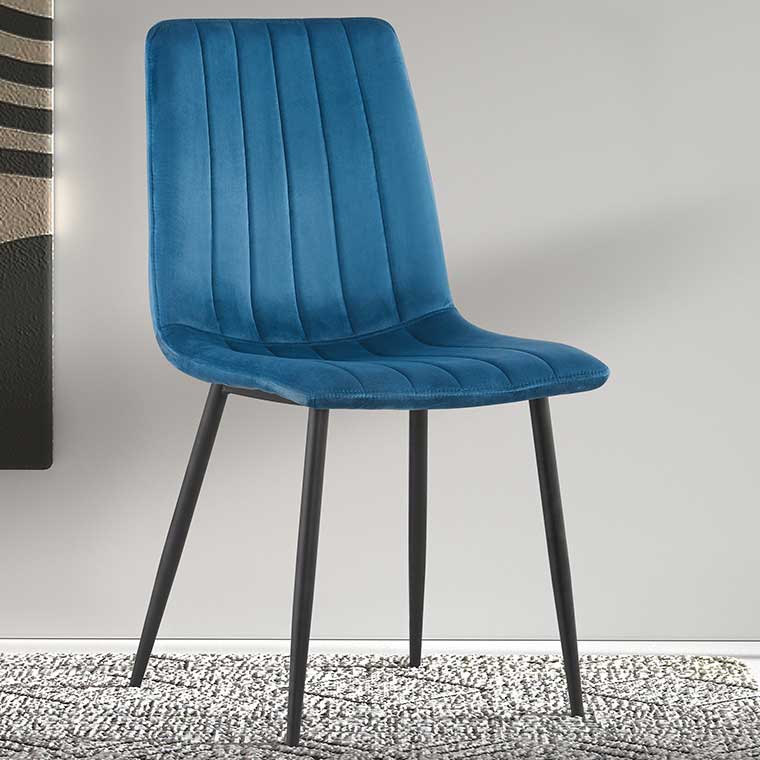 Chaise de salle à manger en velours Willie - bleu/noir
