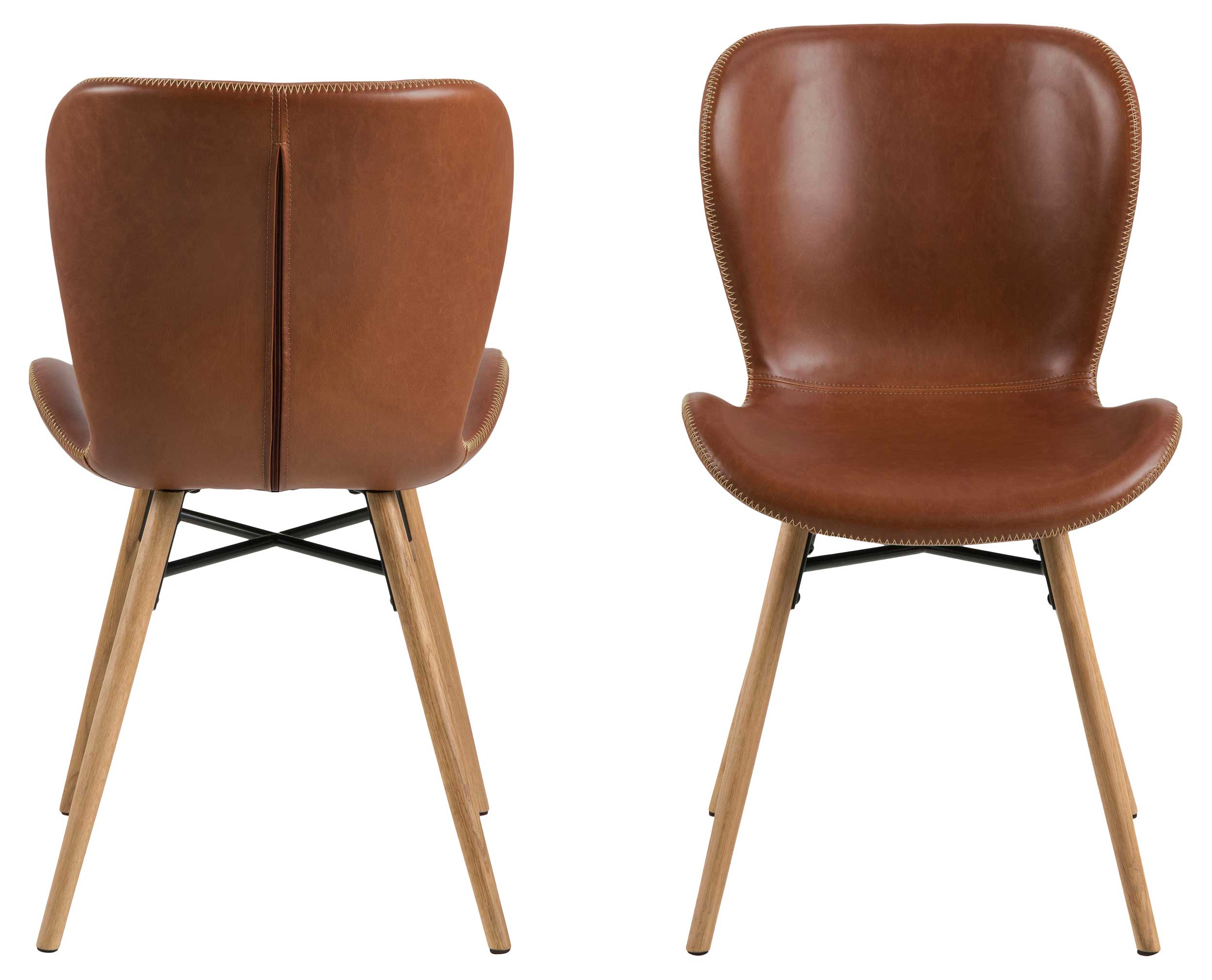 Chaise en similicuir Tilda avec pieds obliques - cognac/chêne - Image 3