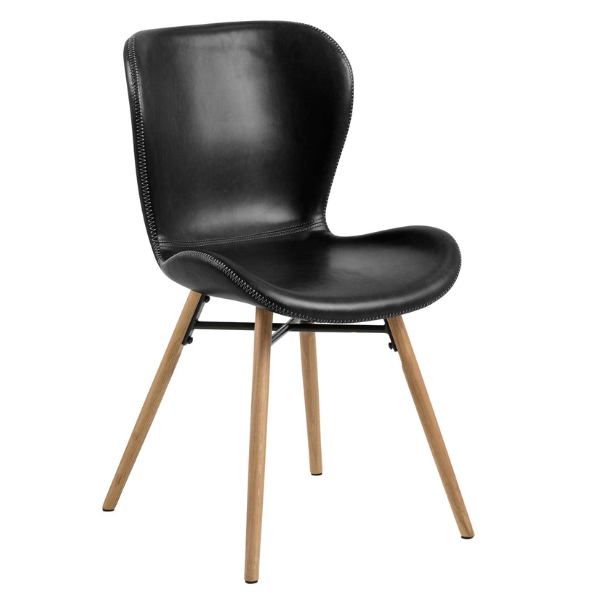 Chaise en similicuir Tilda avec pieds obliques - noir/chêne