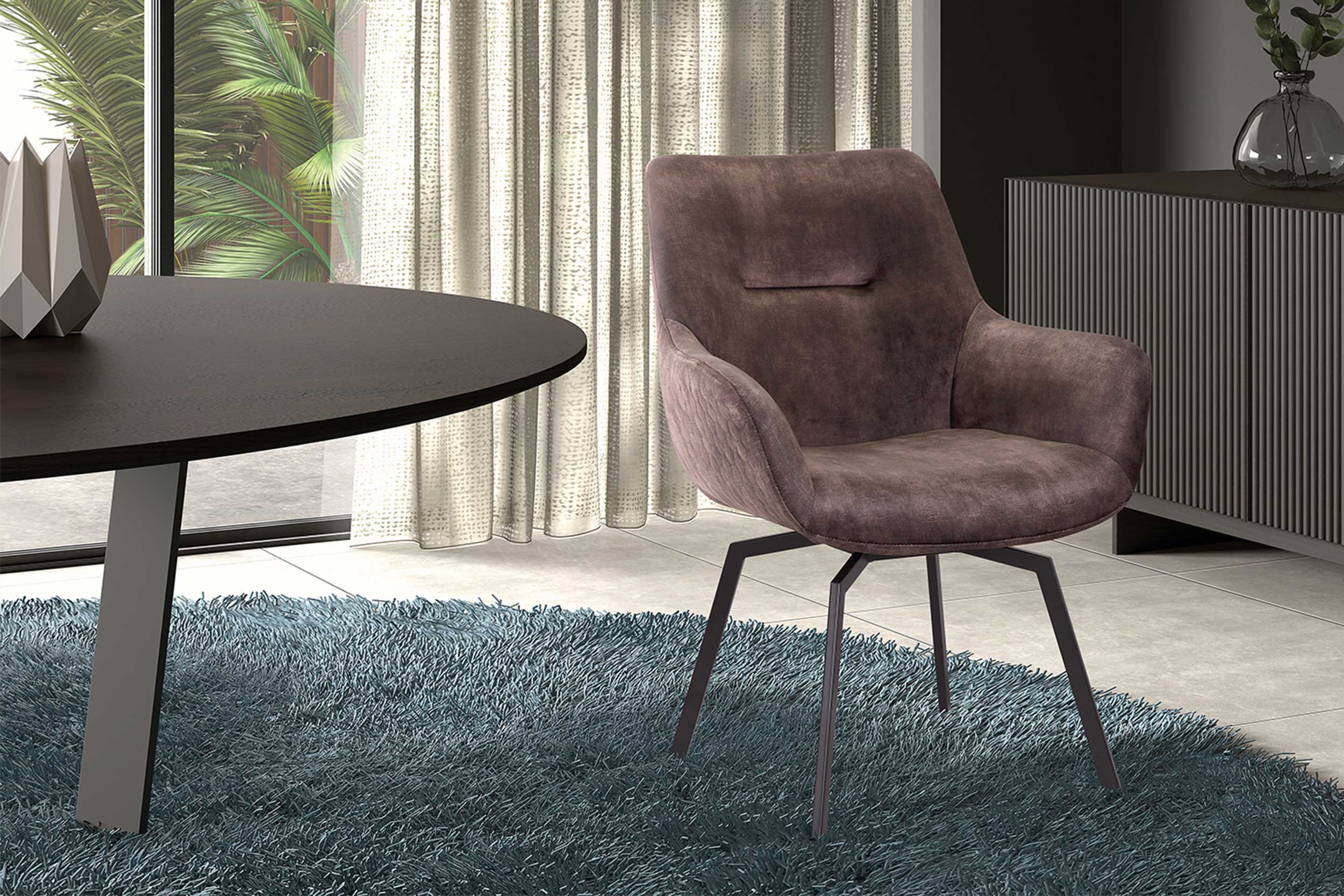 Chaise pivotante Modesta velours côtelé - taupe - Image 7