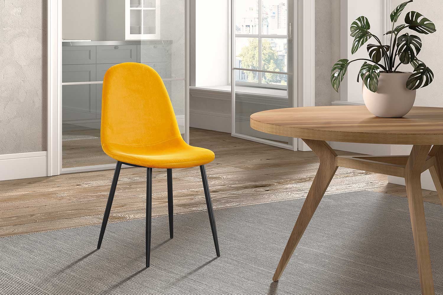 Chaise Valeska velours - jaune - Image 5