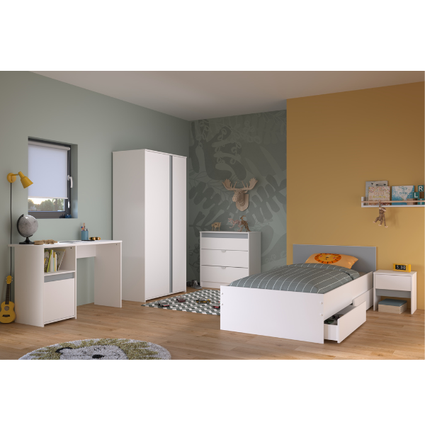 Chambre d'enfant Rue | Lit simple, Table de chevet, Table de nuit, Armoire, Commode, Bureau