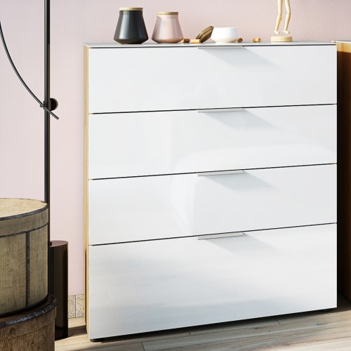 Chiffonnier Dudek 83cm avec 4 tiroirs - blanc/chêne - Image 1