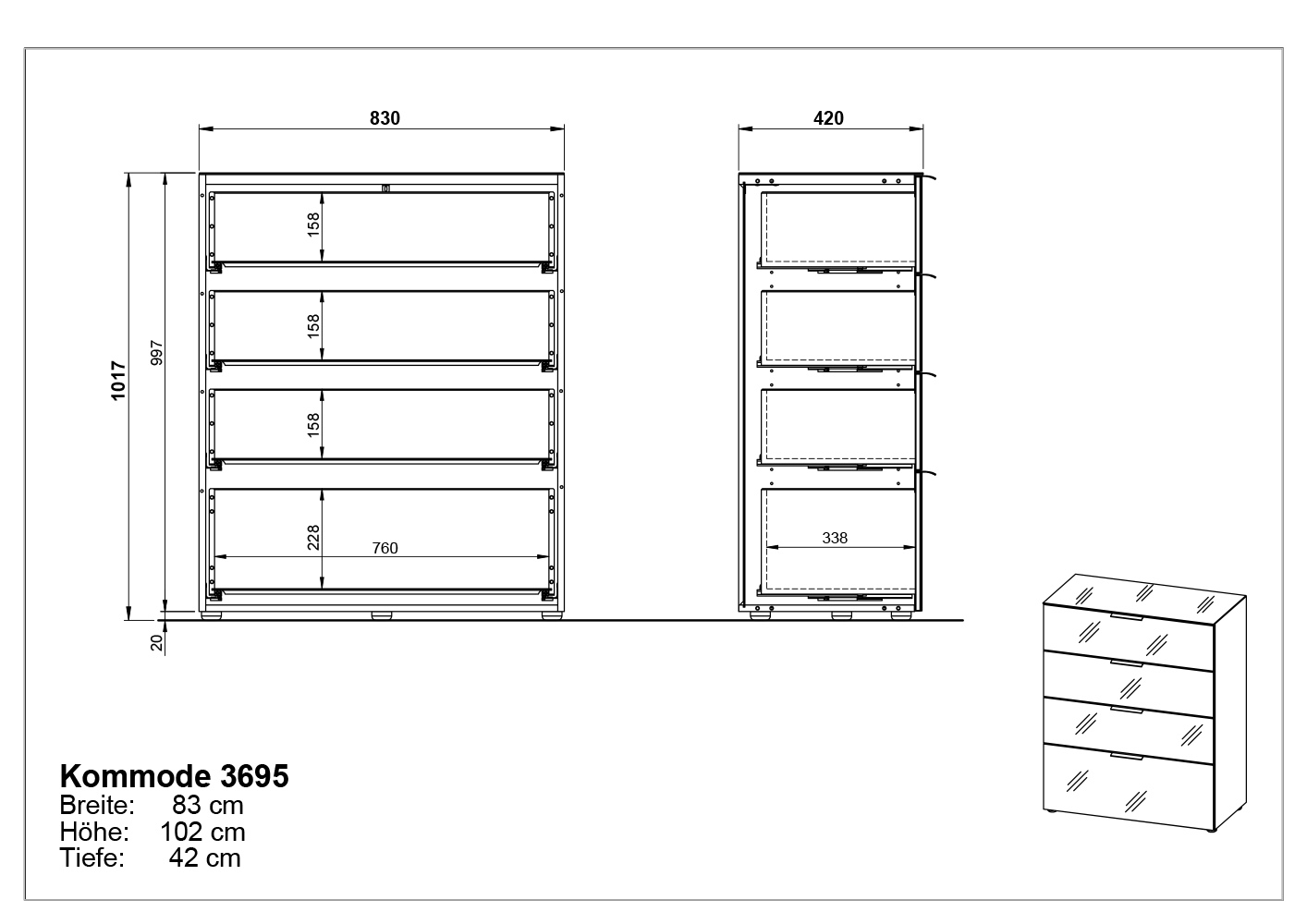 Chiffonnier Dudek 83cm avec 4 tiroirs - noir - Image 5