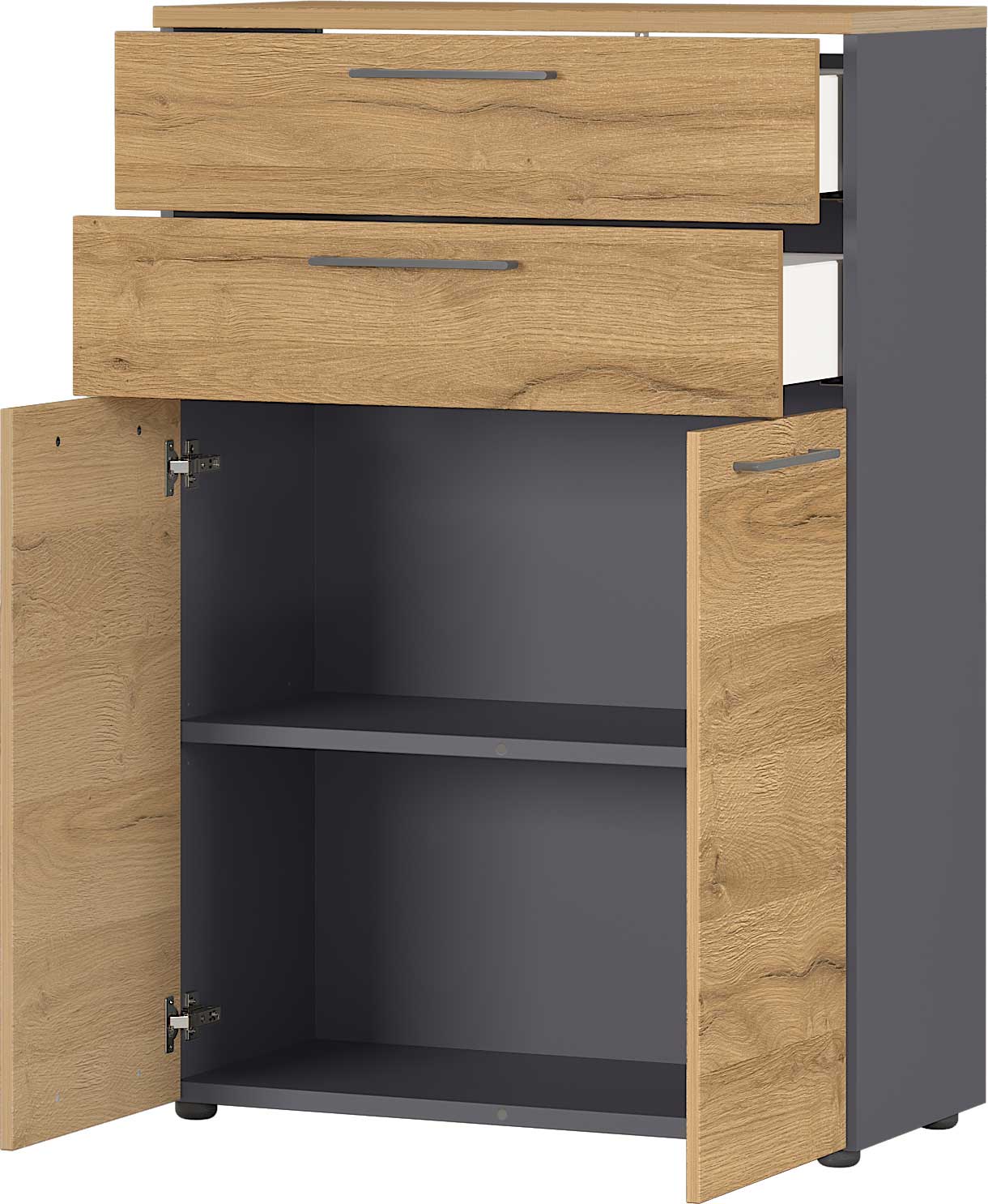 Classeur bas Osmond 80cm à 2 portes & 2 tiroirs - chêne/graphite - Image 2