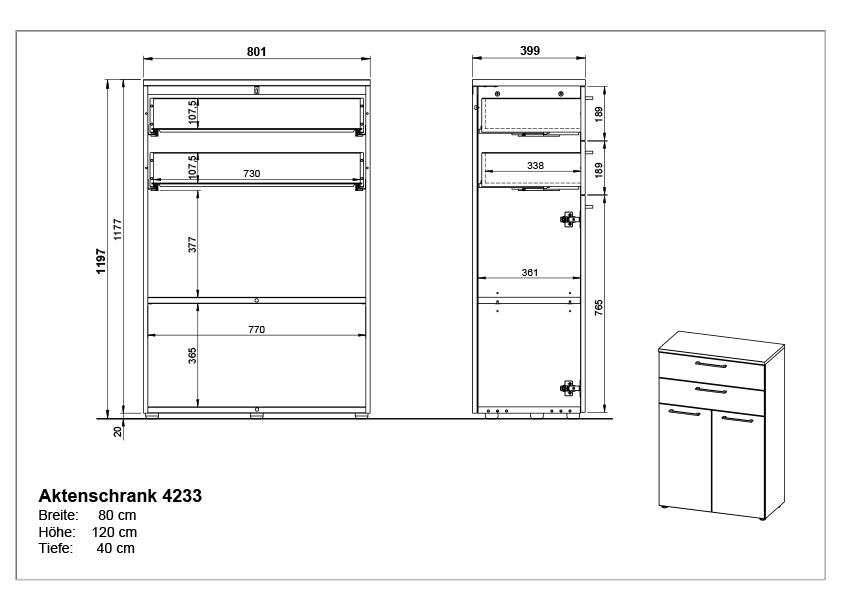 Classeur bas Osmond 80cm à 2 portes & 2 tiroirs - chêne/graphite - Image 5