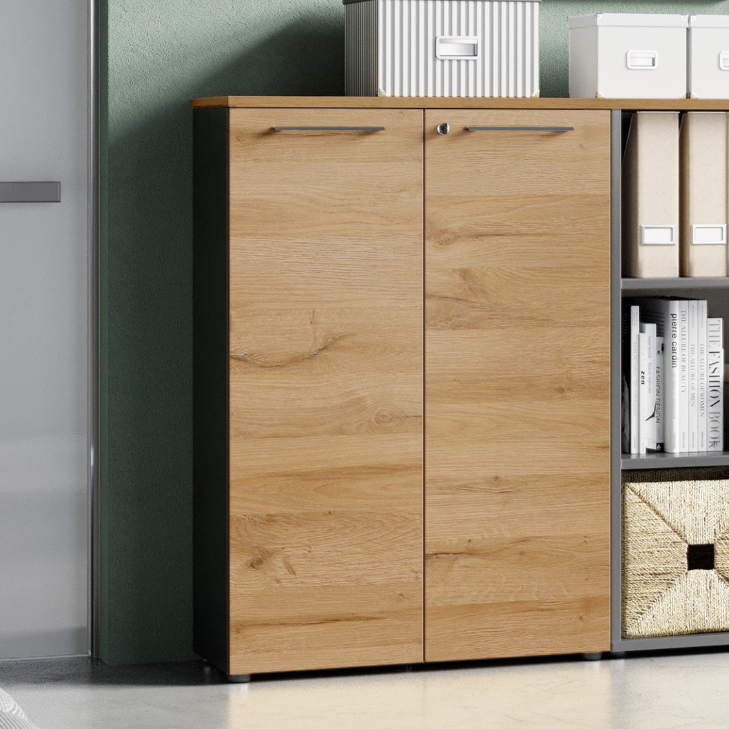 Classeur bas Osmond 80cm à 2 portes - chêne/graphite