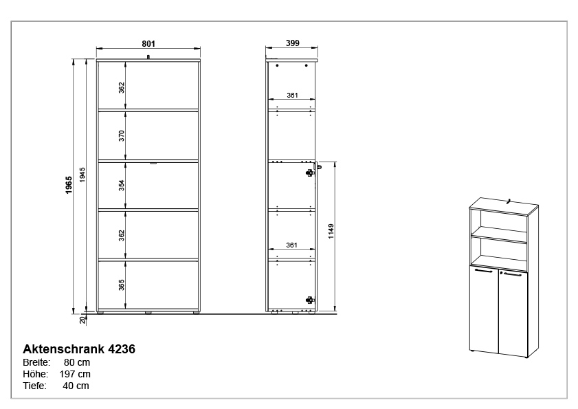 Classeur Osmond 80cm à 2 portes & 2 niches - chêne/graphite - Image 7