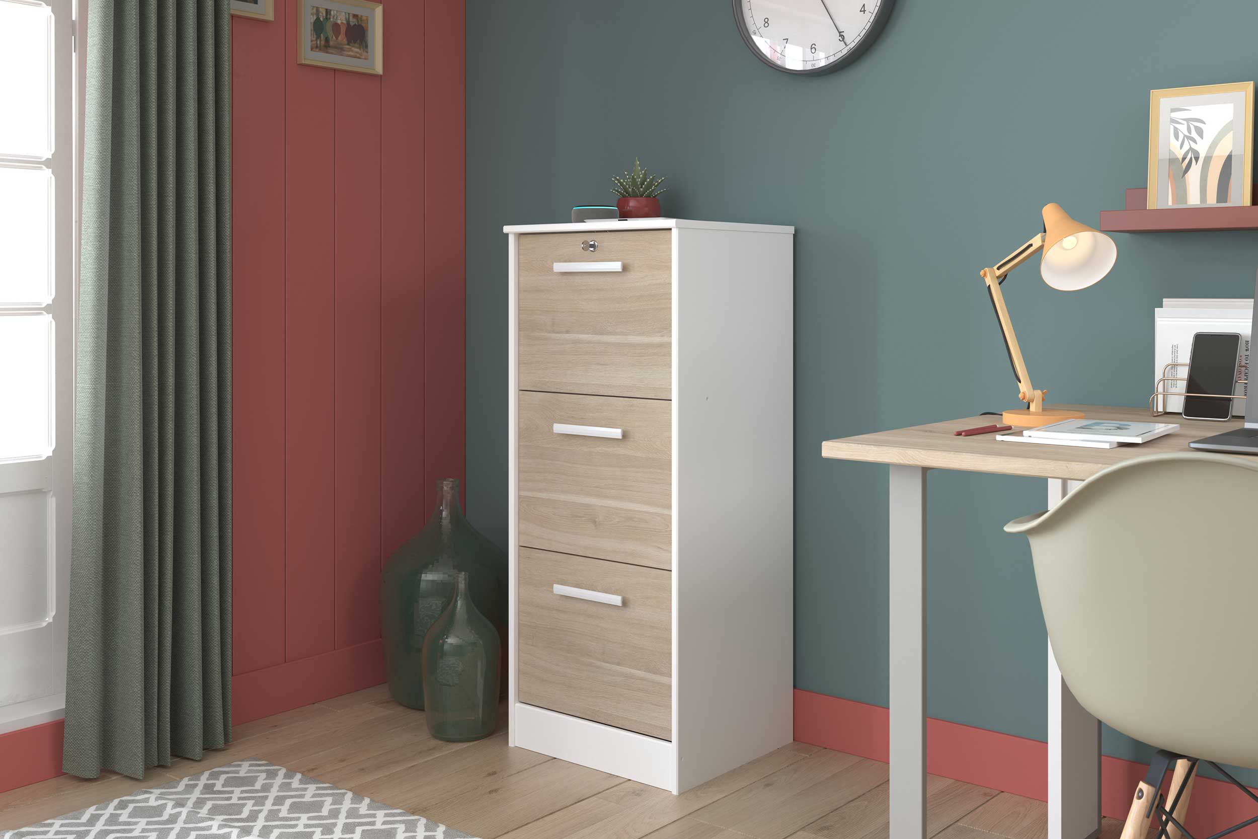 Classeur pour dossiers Sil-106cm-3 tiroirs-blanc/chêne - Image 12