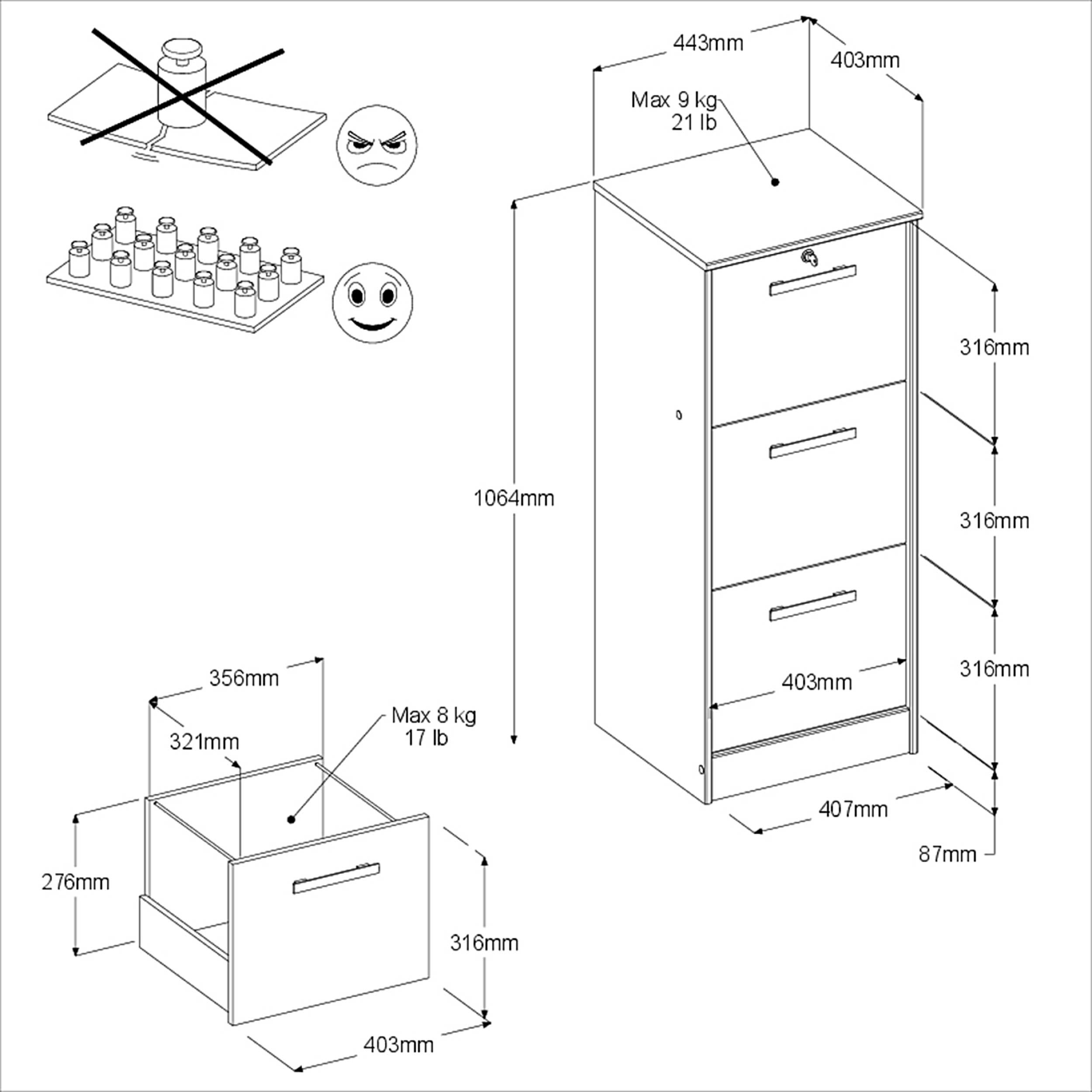 Classeur pour dossiers Sil-106cm-3 tiroirs-blanc/chêne - Image 3