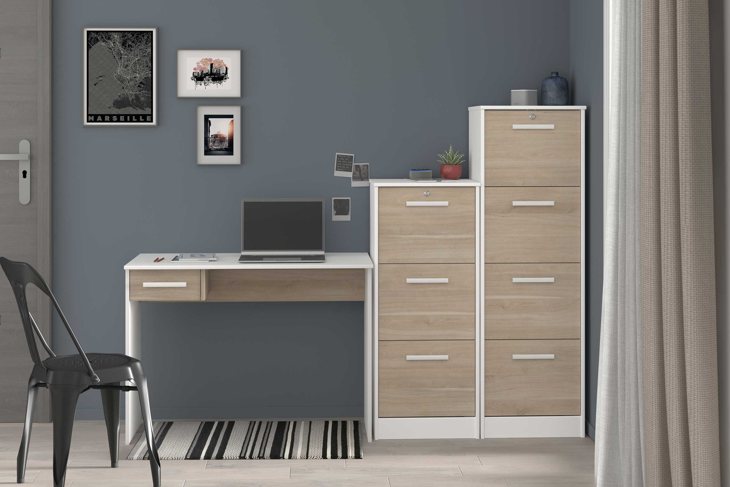 Classeur pour dossiers Sil-106cm-3 tiroirs-blanc/chêne - Image 10