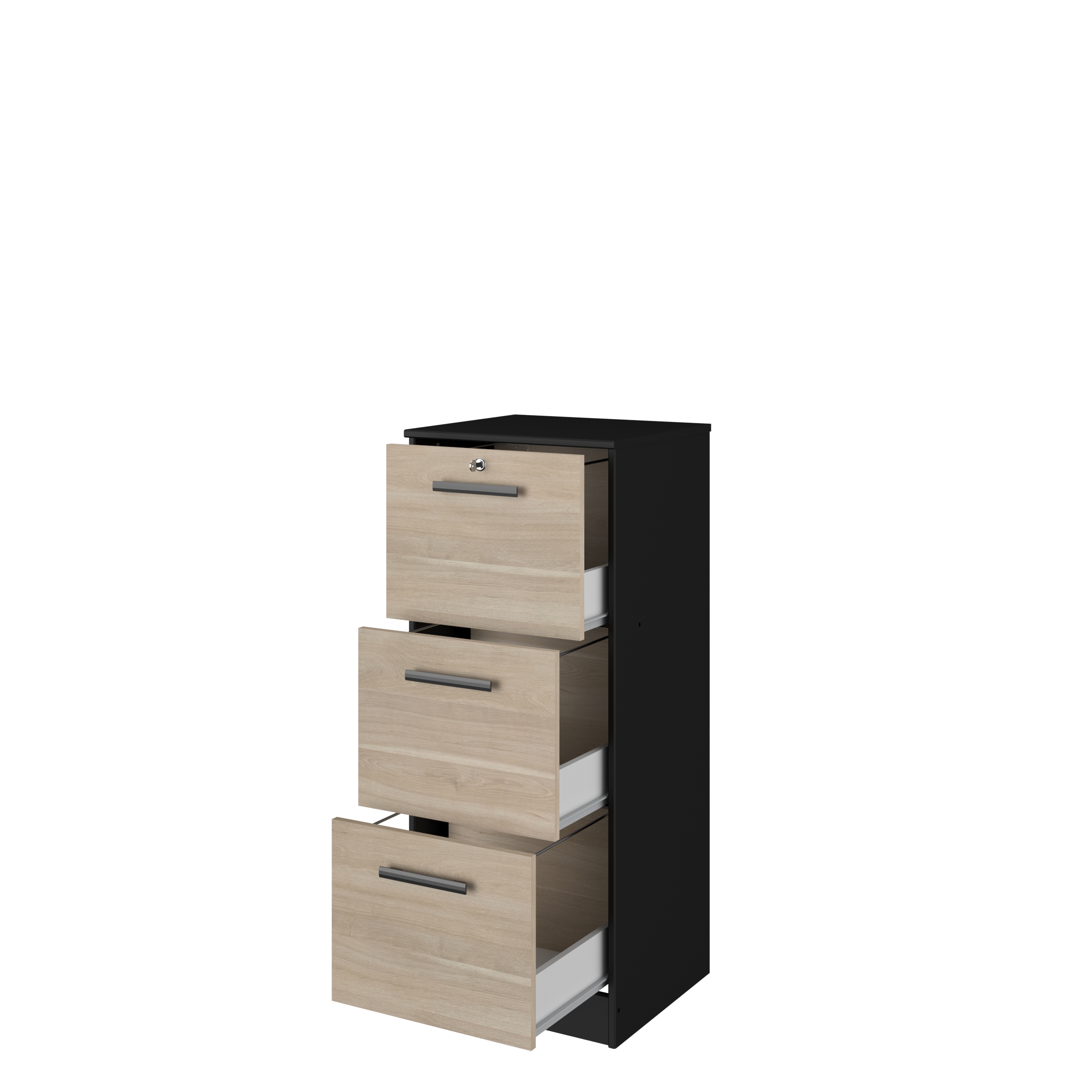 Classeur pour dossiers Sil-106cm-3 tiroirs-noir/chêne - Image 3