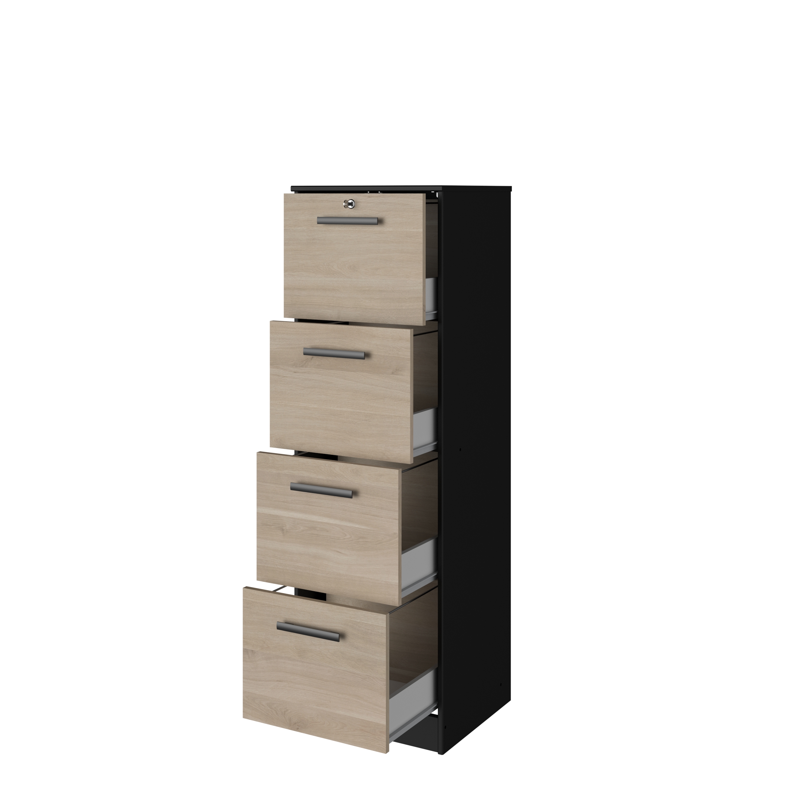 Classeur pour dossiers Sil-138cm-4 tiroirs-noir/chêne - Image 3