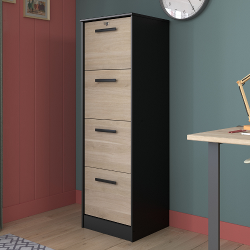 Classeur pour dossiers Sil-138cm-4 tiroirs-noir/chêne