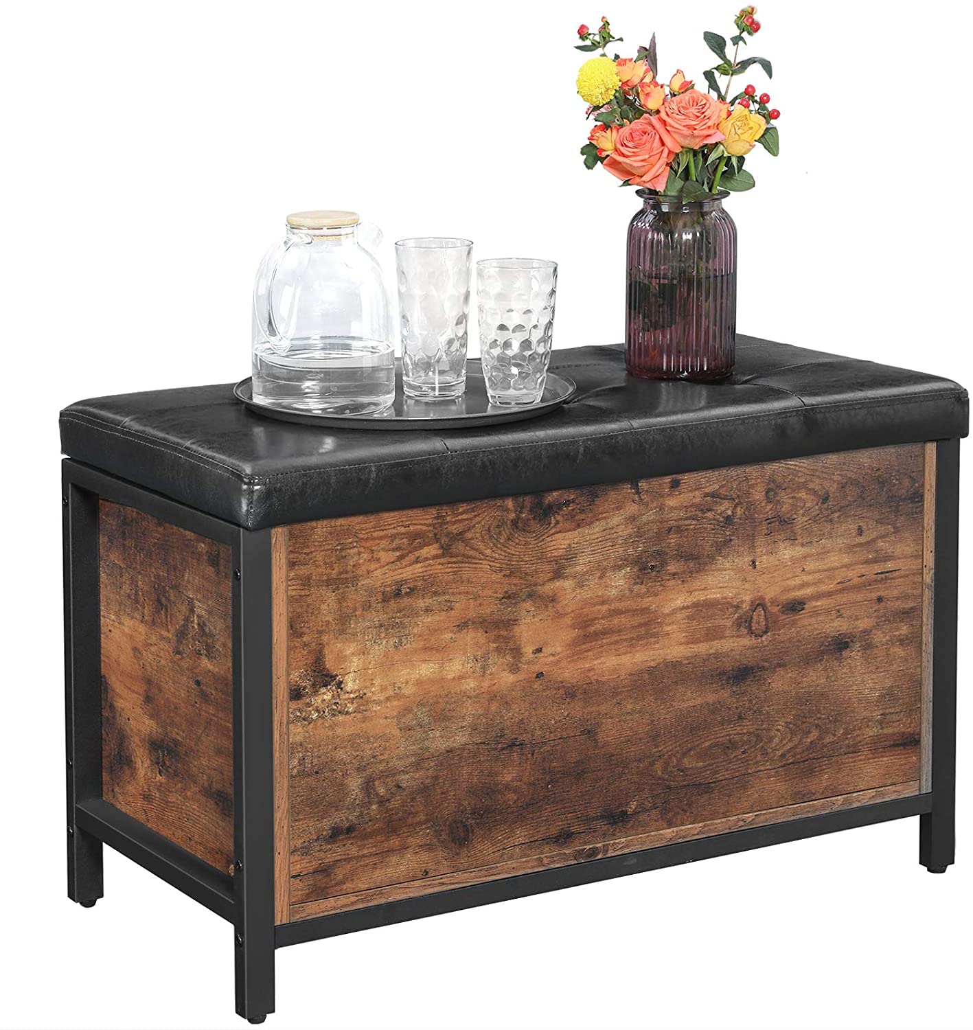 Coffre Nelis avec assise capitonnée - brun rustique/noir - Image 10